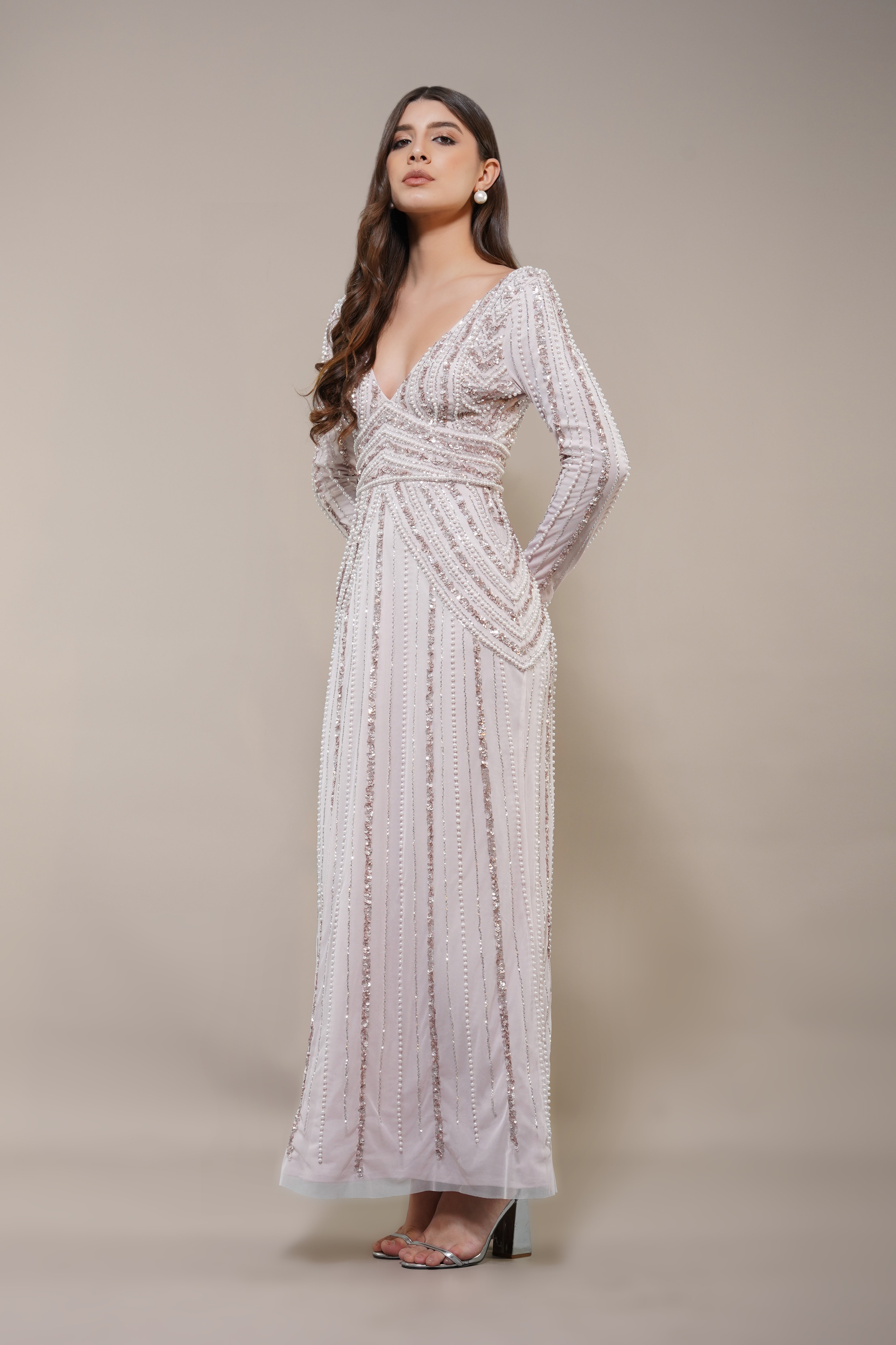 Cordelia Embellished Maxi Dress in Powder Pink | Elegant Floral Lace Formal Gown | Perfect for Weddings, Prom & Evening Events
