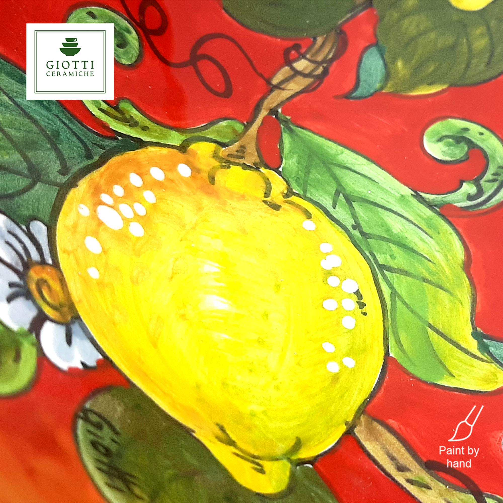 Italian Hand-Painted Ceramic Pasta Bowl - Large Tuscan Kitchenware for Salad, Soup & Serving - Yellow White Red Lemon Design - Authentic Made in Italy Dinner Plates - Perfect for Italian Restaurants, Home Dining & Gift Giving