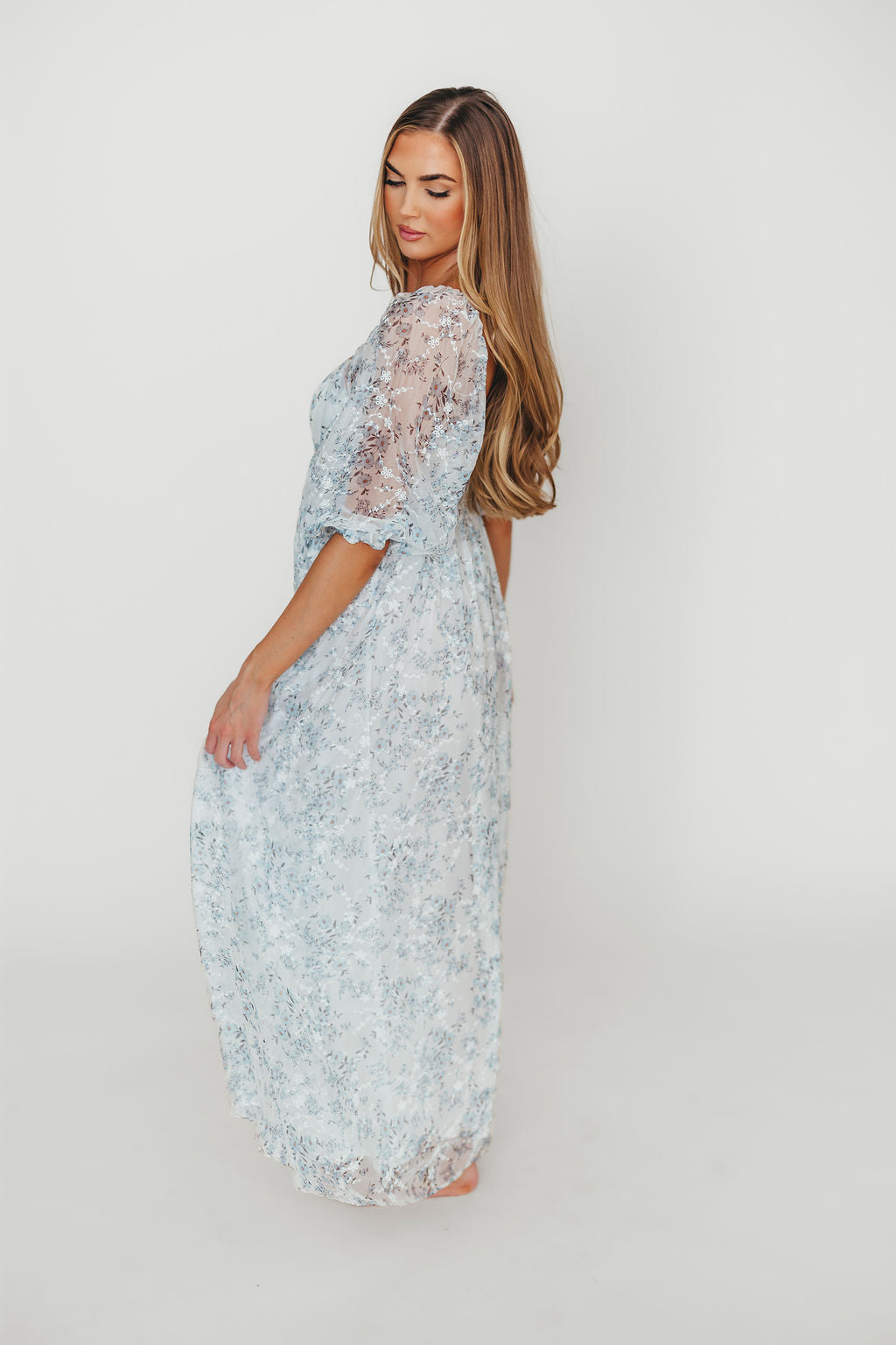 Blue and White Smocked Maxi Dress for Women - Bump Friendly Maternity & Inclusive Sizing (S-3XL) | Perfect for Beach Vacations, Summer Weddings & Casual Outings