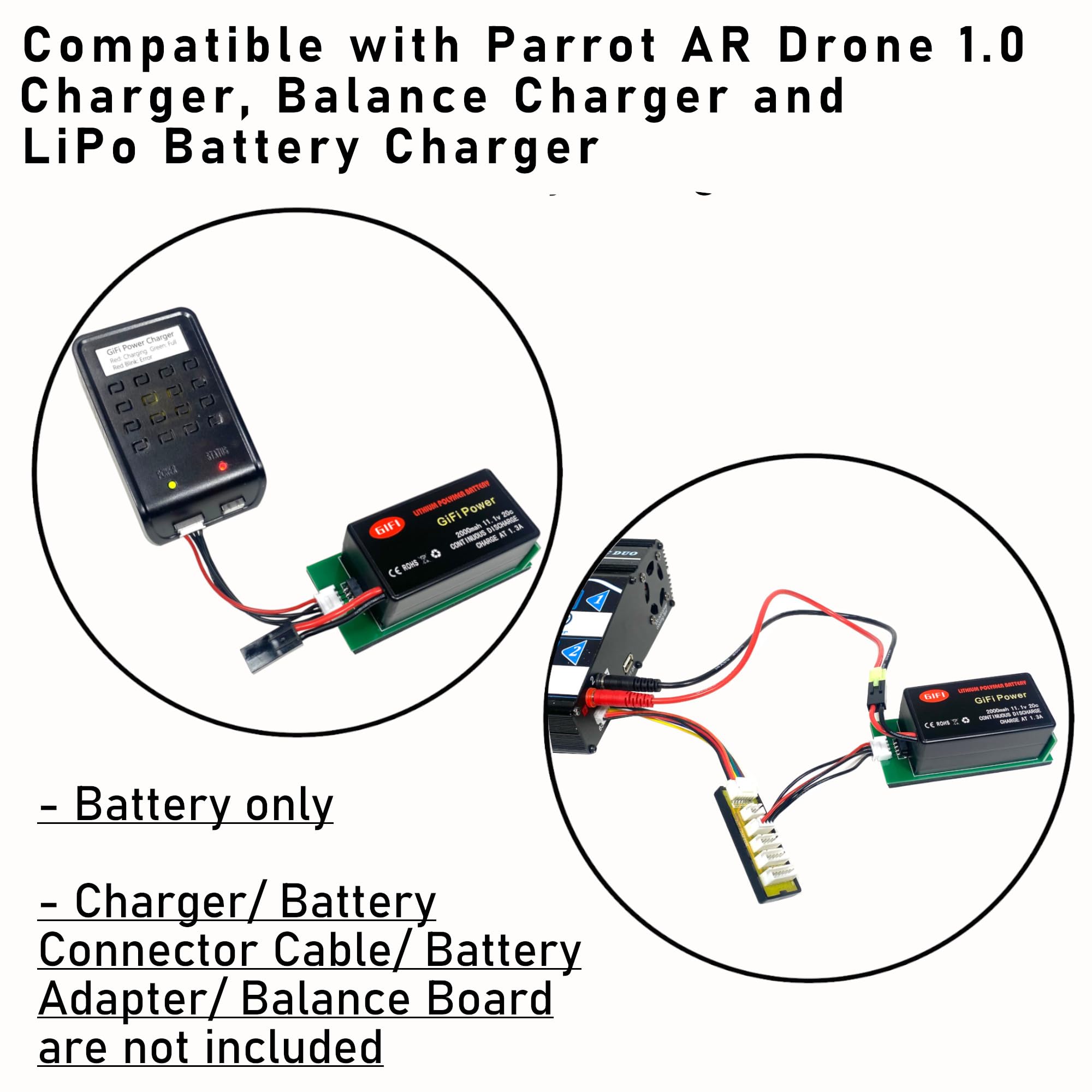 MaximalPower Gifi 2000mAh LiPo Battery & Charger Set for Parrot AR.Drone 2.0 & 1.0 Quadcopter - 2 Pack High Capacity Replacement Batteries for Extended Flight Time - Perfect for Aerial Photography, Drone Racing and Outdoor Adventures