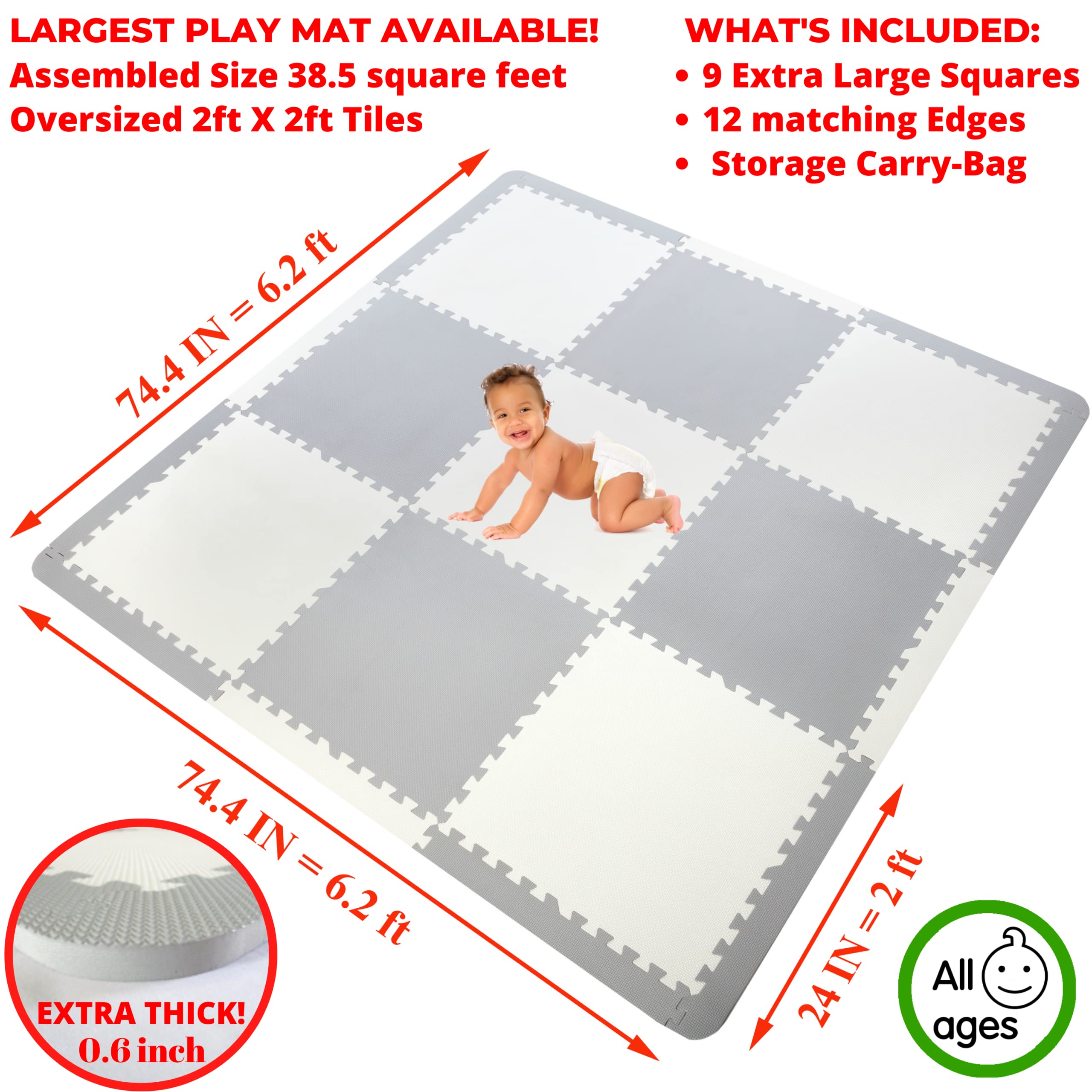 MyBlissBaby Extra Large Thick Foam Play Mat - 36