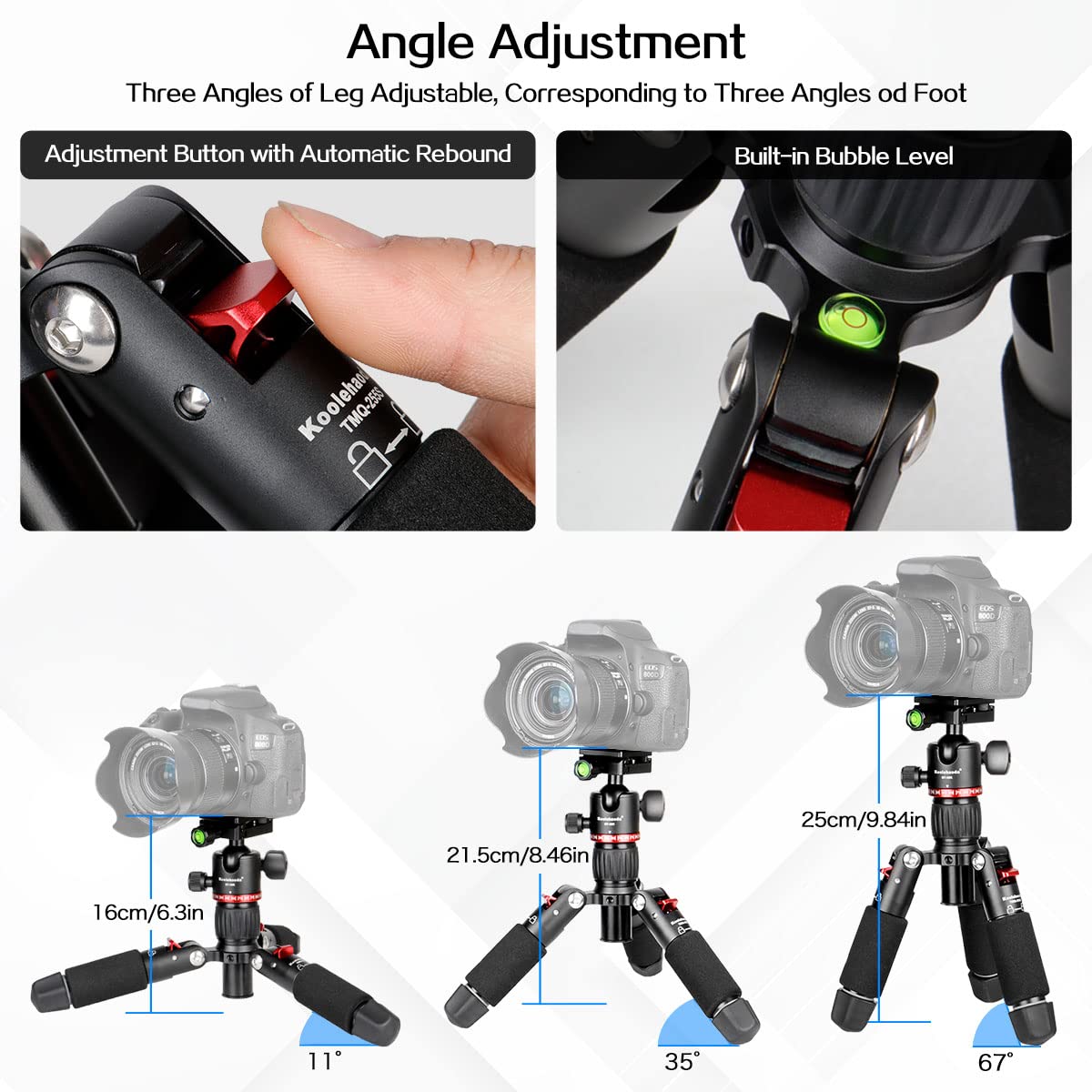Koolehaoda Mini Tripod for DSLR Camera & Phone - Aluminum Desktop Tripod with 360° Ball Head, 2x 1/4
