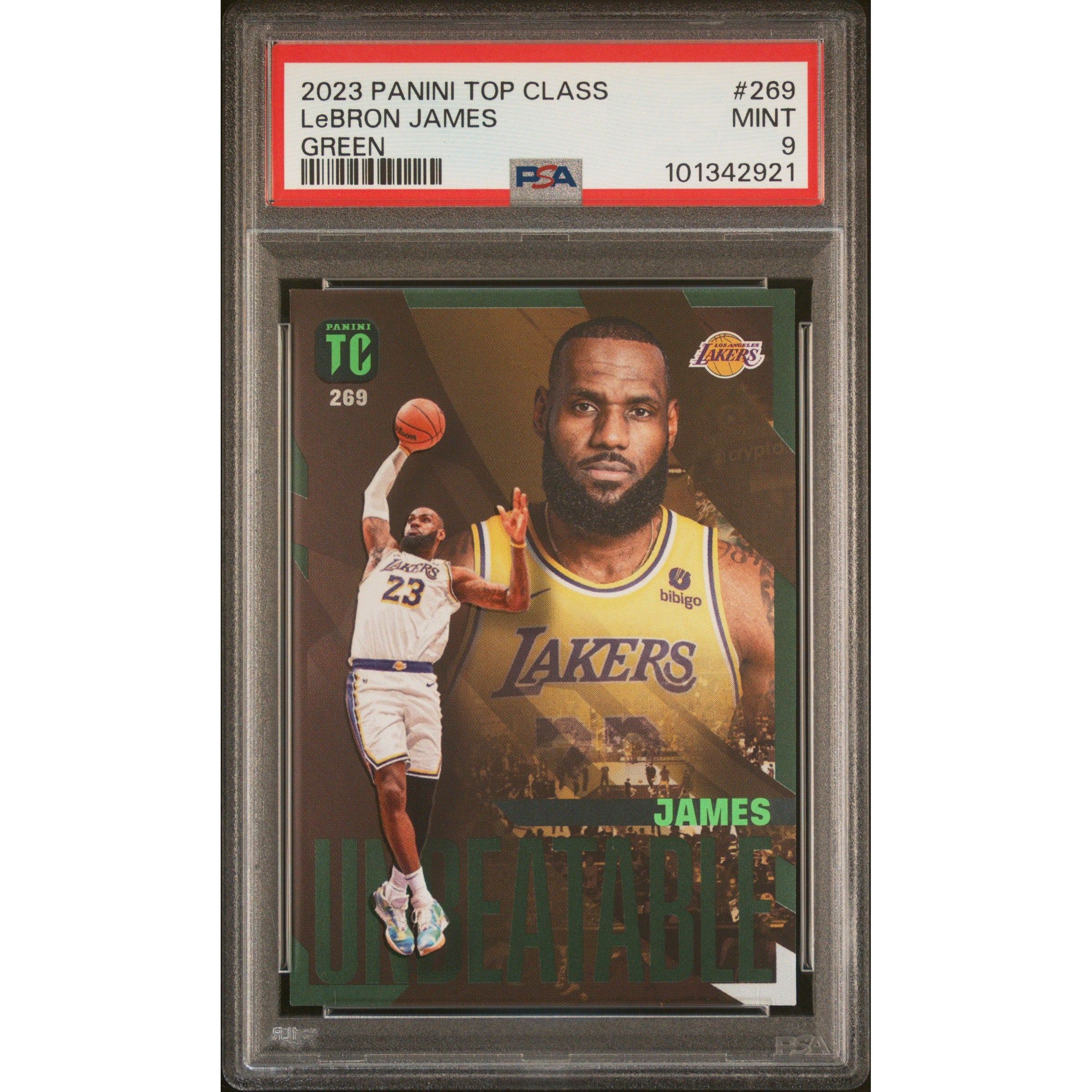 2024 Panini NBA Top Class LeBron James Green Unbeatable #269 PSA 9 Graded Basketball Card - Perfect for Collectors, Investors & Sports Memorabilia Displays