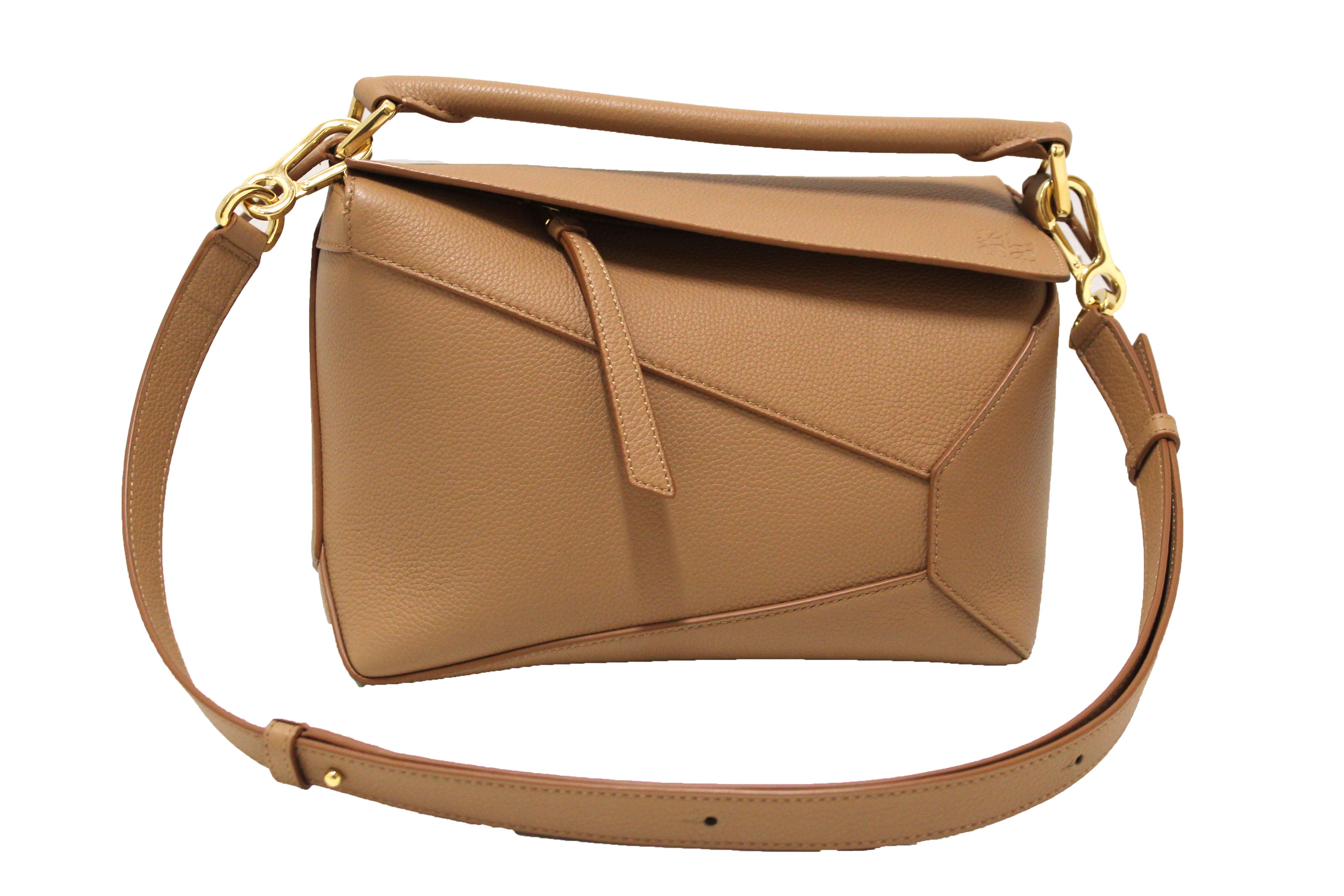 Authentic Loewe Small Puzzle Edge Bag in Brown Soft Grained Calfskin Leather | Luxury Crossbody Purse for Women | Perfect for Work, Travel & Everyday Use