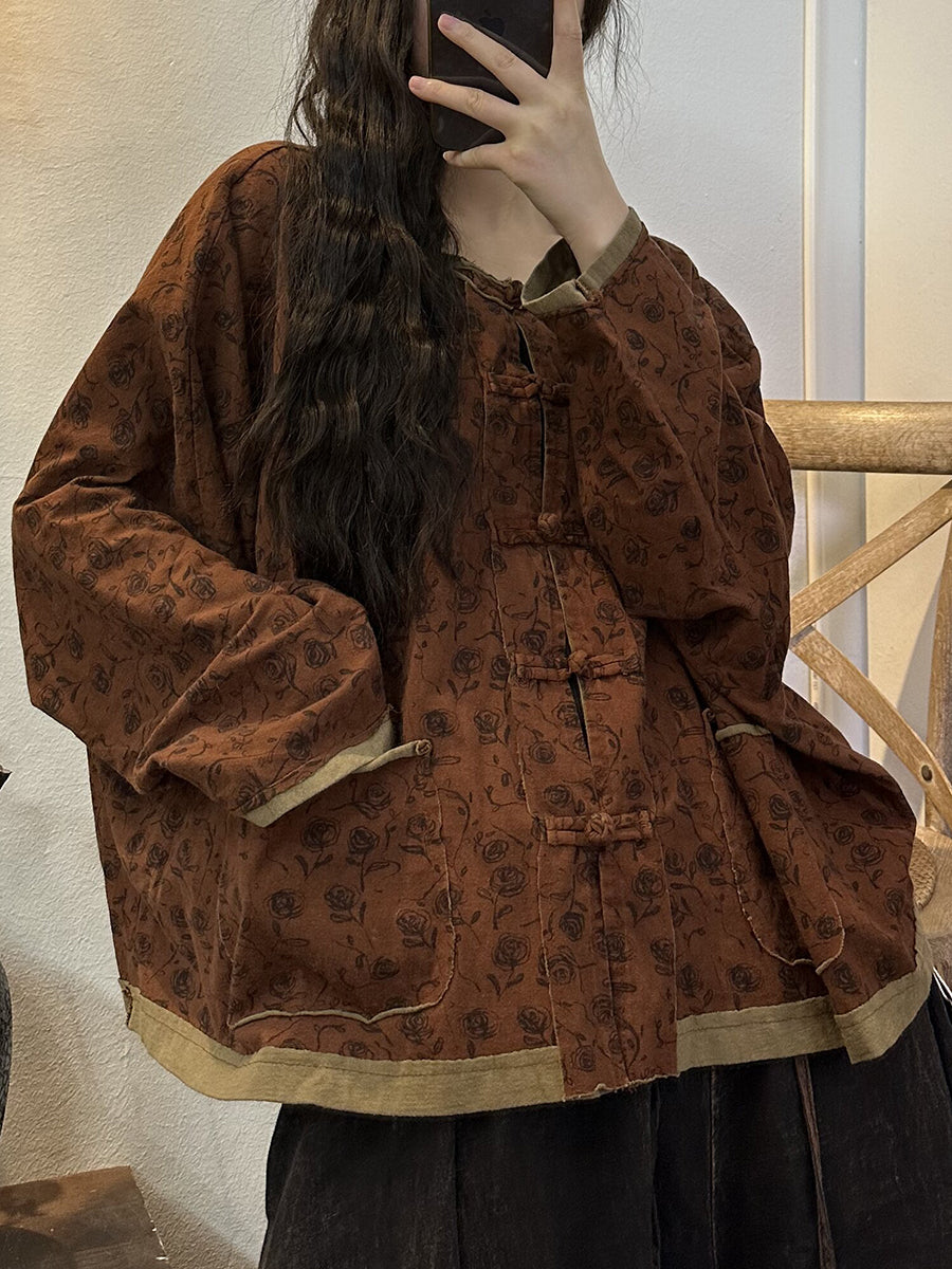 Plus Size Women's Vintage Floral Button Down Shirt with Pockets - Loose Fit Spring Blouse for Casual Wear & Office Outfits