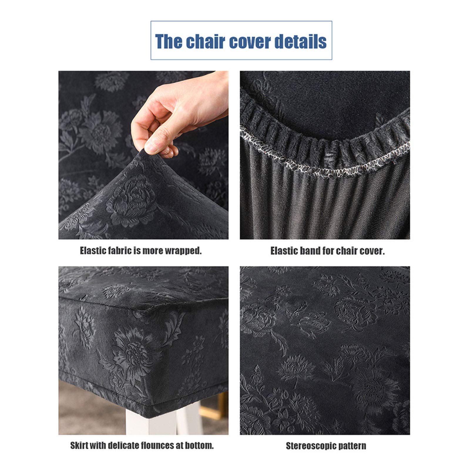 Velvet & Jacquard Dining Chair Covers - Washable & Removable Elastic Seat Covers for Dining Chairs (Set of 6) - Perfect for Home, Restaurant, Wedding, and Party Decor