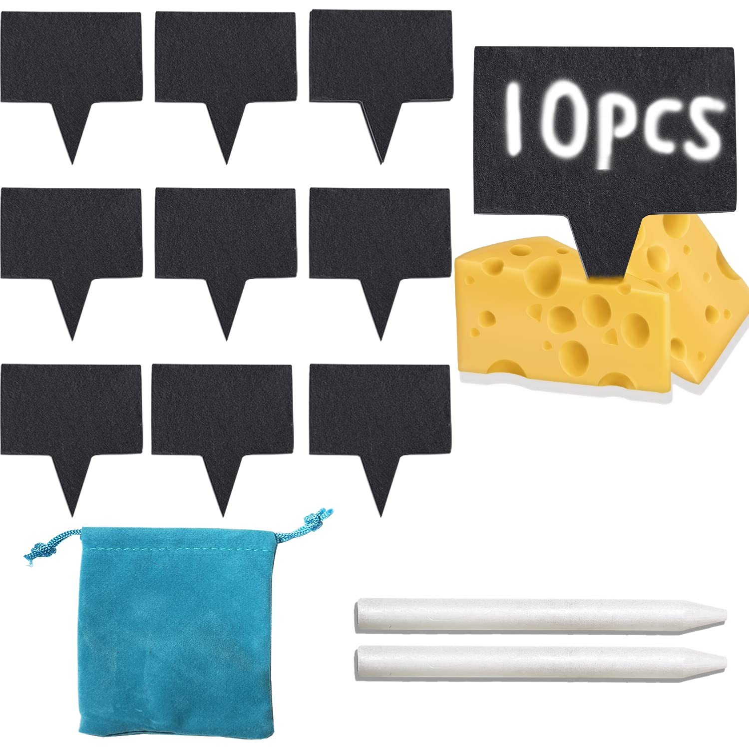 XILAZAB 10Pcs Natural Slate Cheese Markers & 2Pcs Chalk Markers - Reusable Cheese Labels for Charcuterie Boards, Party Food Tags - Perfect for Cheese Name Tags, Wine Tastings & Dinner Party Decorations