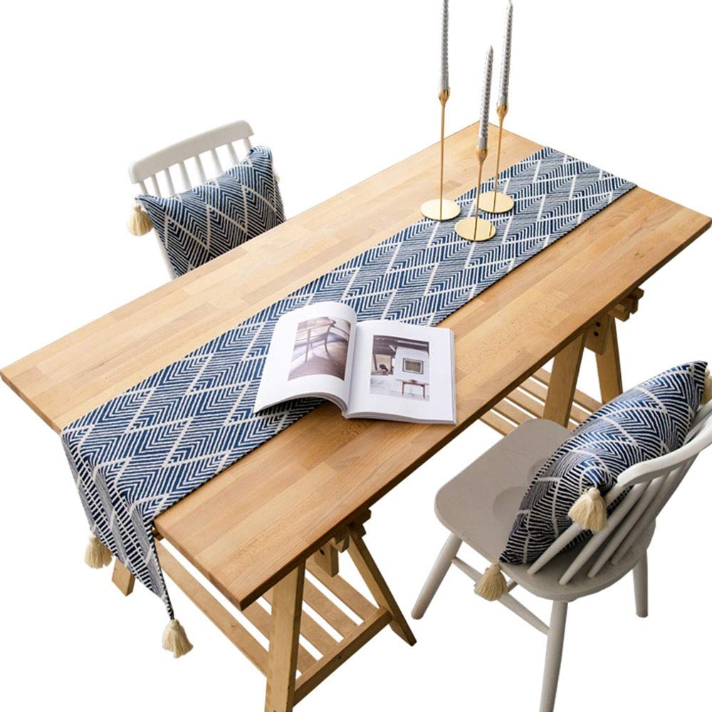 Modern Minimalist Table Runner - 30x270cm Long Fabric Table Mat for Dining, Coffee Table & TV Cabinet - Easy Dry Clean - Style 1 (Beige/White) - Perfect for Home Decor, Parties & Holiday Dining