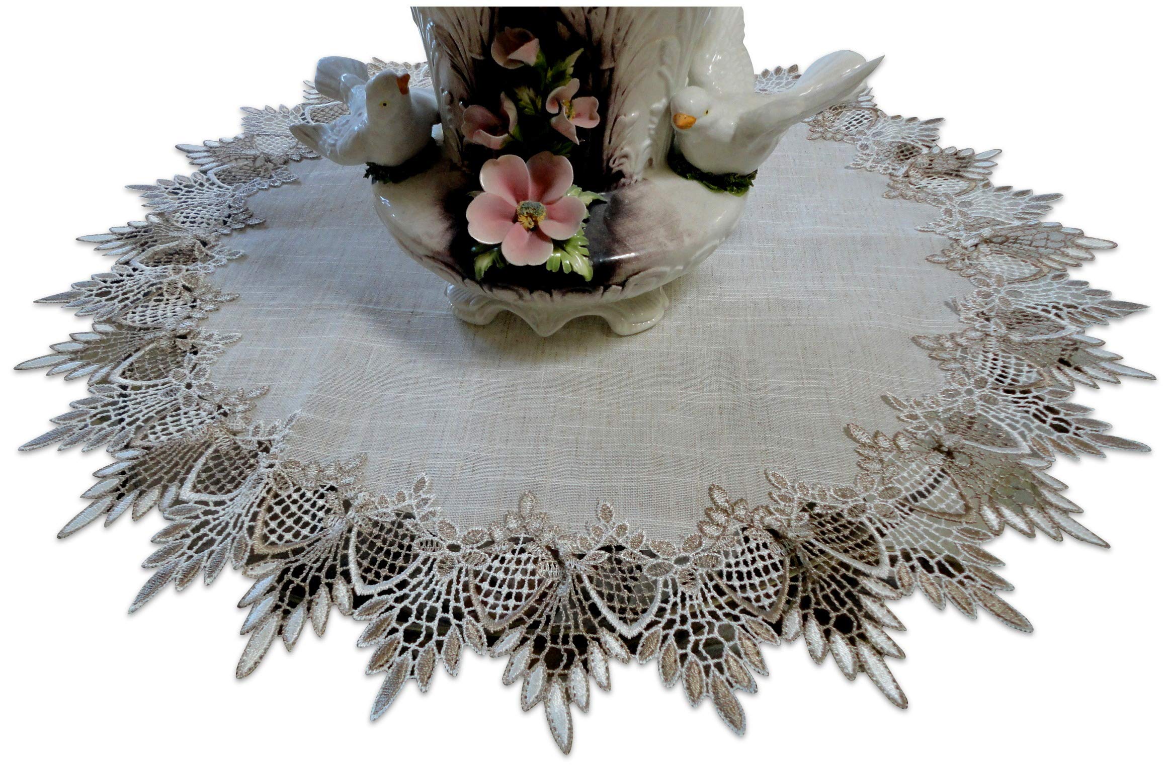 Giovanni Large 23-inch Lace Table Topper - Neutral Earth Cocoa Tones European Doily Dresser Scarf for Dining Table, Coffee Table & Bedroom Decor