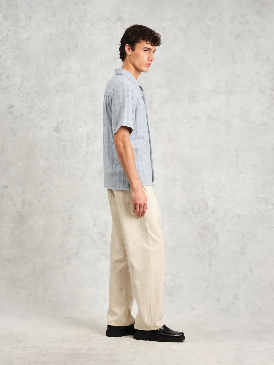 Didcot Shirt - Pale Blue Open Weave Cotton Button Down for Men | Breathable Summer Casual Shirt for Outdoor & Office Wear