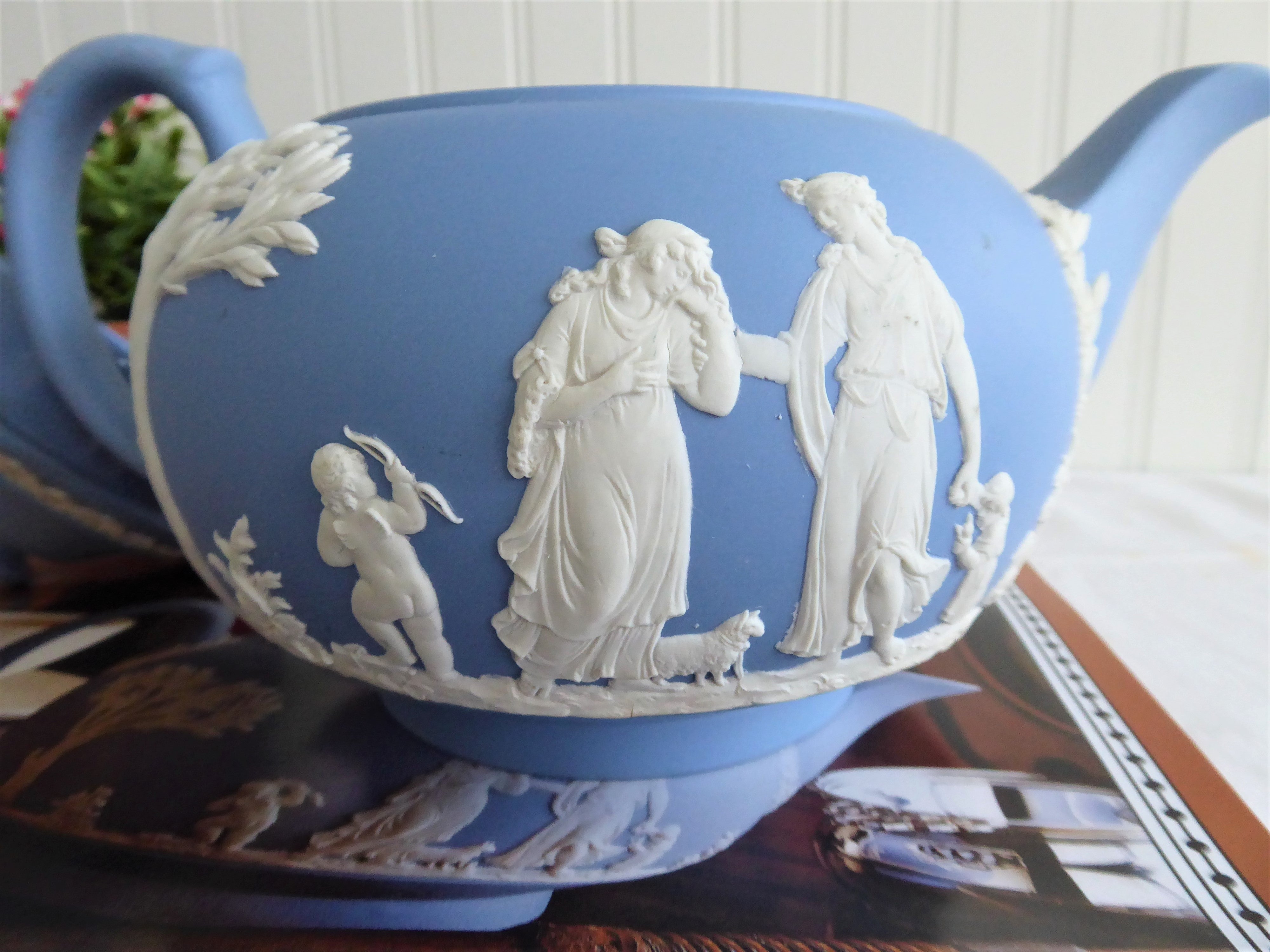 Vintage Wedgwood Blue Jasperware Teapot 1953 - Large Ceres Offering To Peace Design - 6 Cup Capacity - Perfect for Afternoon Tea & Collectible Display