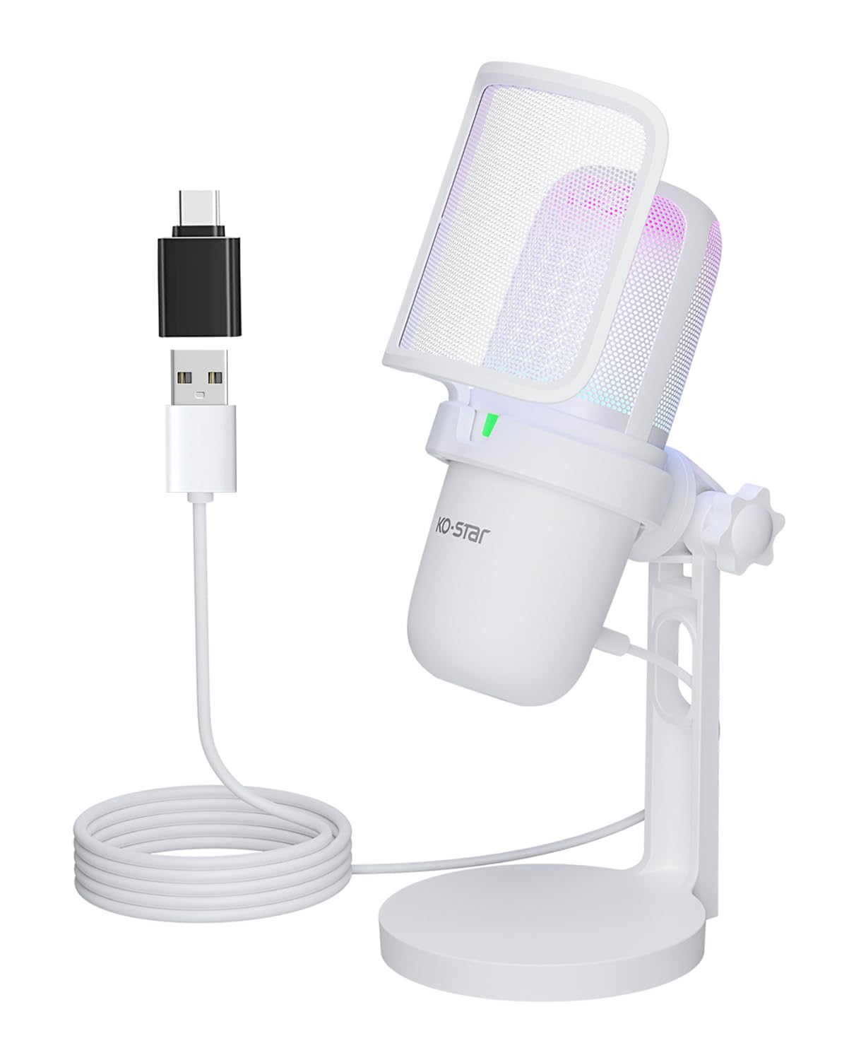 Premium USB Microphone for PC & Gaming - White Condenser Mic with Quick Mute, RGB Lighting, Shock Mount & Pop Filter - Perfect for Streaming on YouTube/Twitch, Podcasting & PS4/PS5/Mac Recording