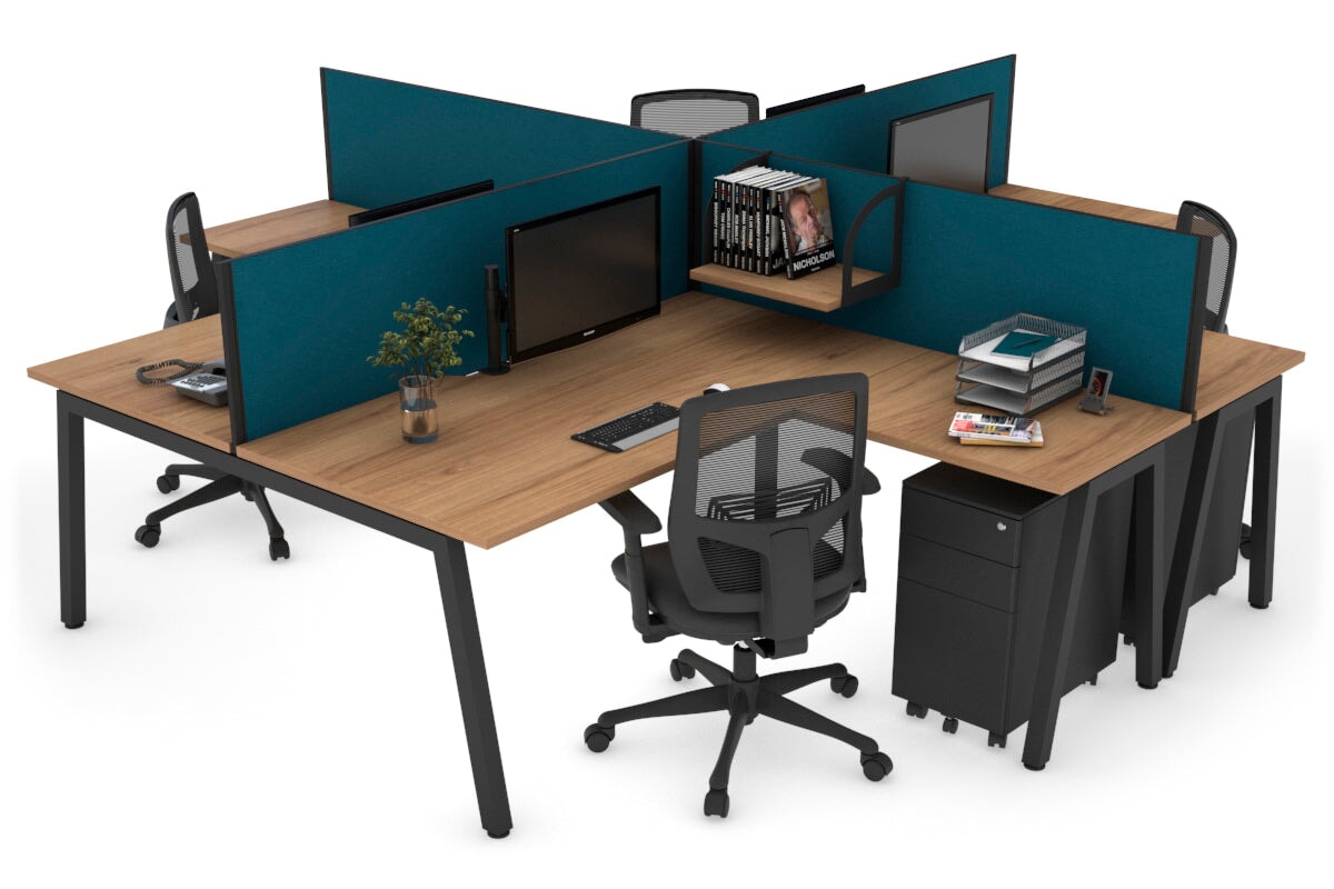 Quadro A Legs 4-Person Corner Workstation Desk - 1600L x 1800W with Cable Management - Modern Office & Home Workspace Solution for Professionals