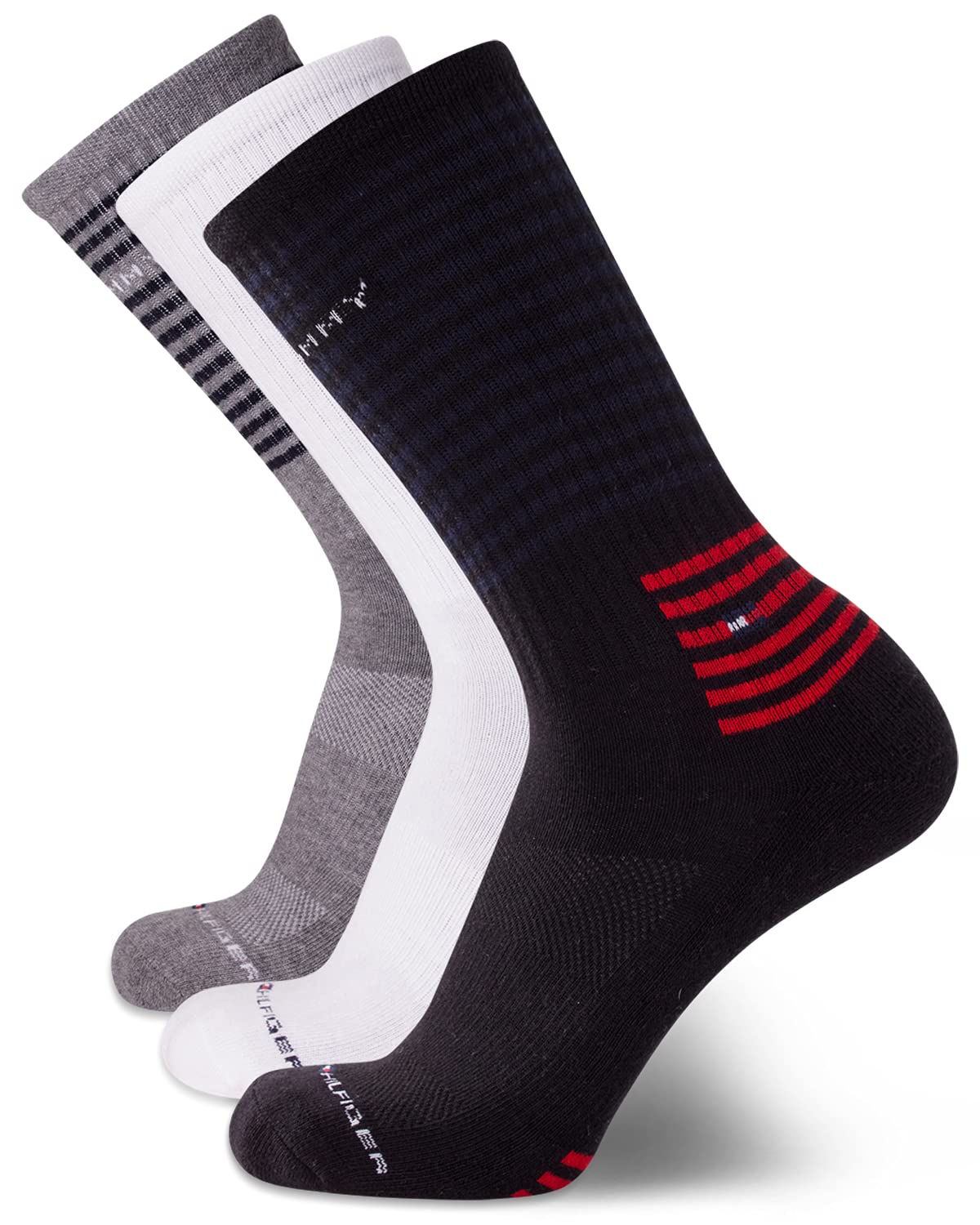 Tommy Hilfiger Men's Athletic Crew Socks - 3 Pack Cushioned Comfort Socks with Travel Zipper Bag | Gym, Running & Casual Wear
