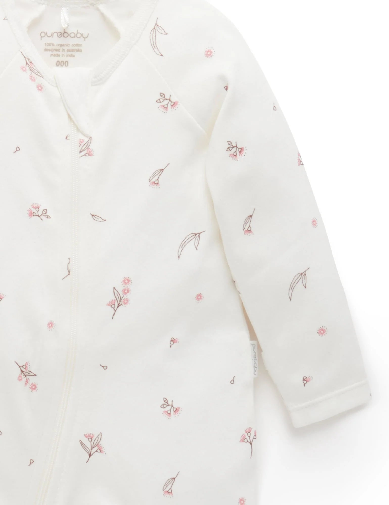 Purebaby Organic Zip Growsuit 2 Pack - Soft Cotton Baby Romper for Boys & Girls | Pale Pink Blossom | Perfect for Newborns, Infants & Toddlers | Ideal for Playtime, Sleepwear & Everyday Outfits