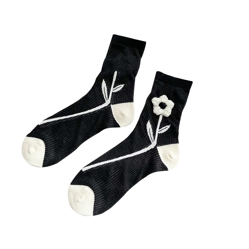 Women's Floral Scroll Crew Socks - Ankle Socks with Artistic Flower Design for Casual Wear - Perfect for Daily Outfits, Work & Yoga