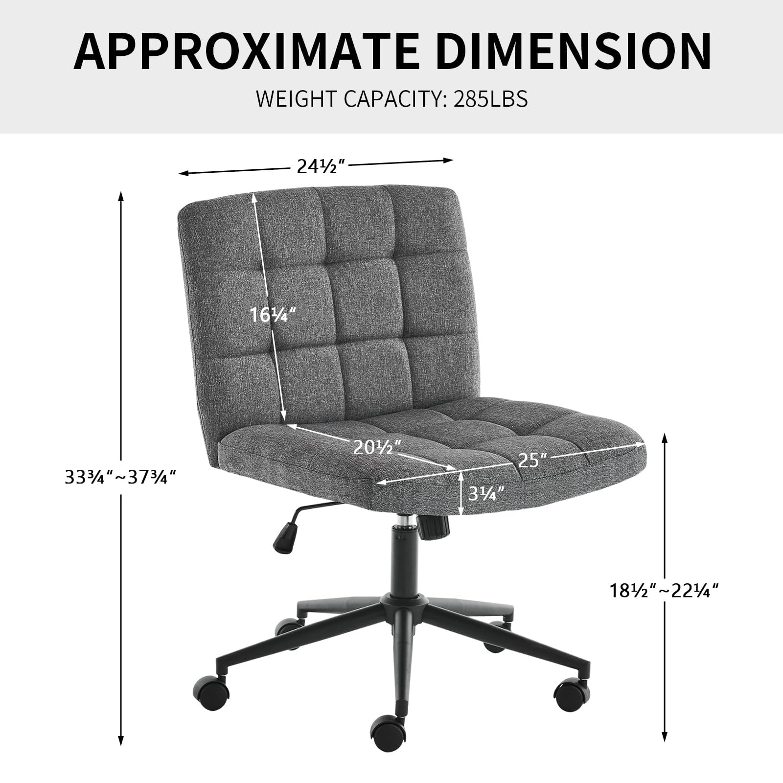 Furnimart Swivel Criss Cross Legged Office Chair with Wheels - Height Adjustable Armless Desk Chair for Home Office, Bedroom & Vanity - Comfortable Ergonomic Seat for Working, Studying & Relaxing - Grey Modern Design