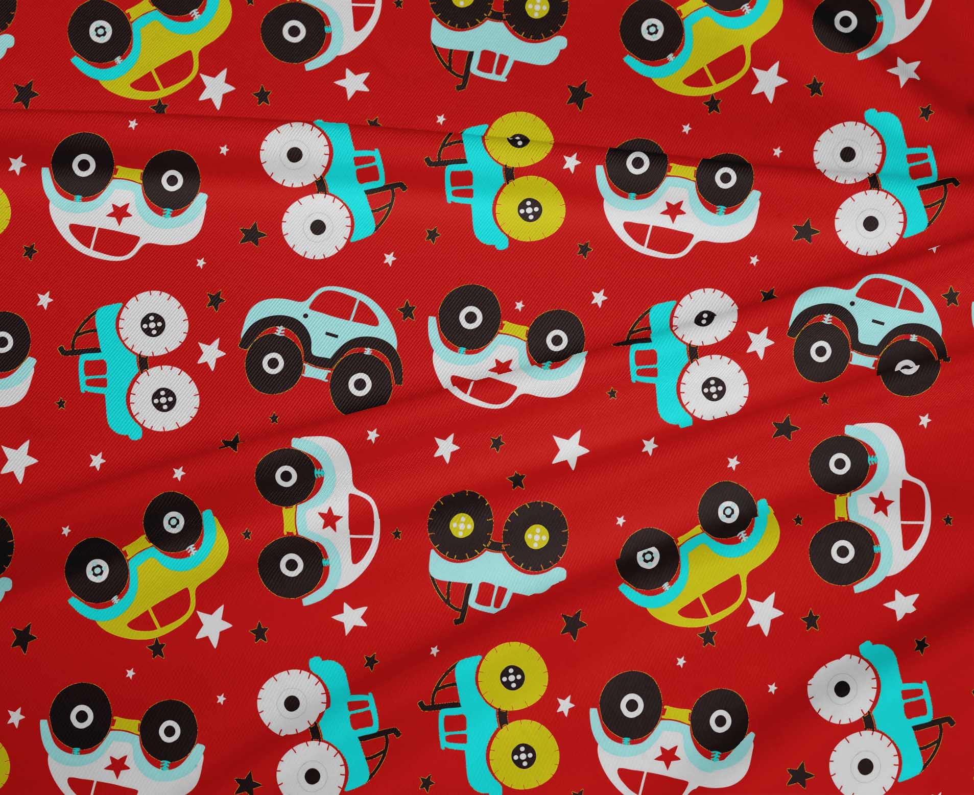 oneOone Polyester Spandex Red Printed Fabric - 56 Inch Wide for Kids Nursery Decor, DIY Craft Projects & Car Upholstery - Soft Stretch Material for Sewing, Quilting and Home Decoration