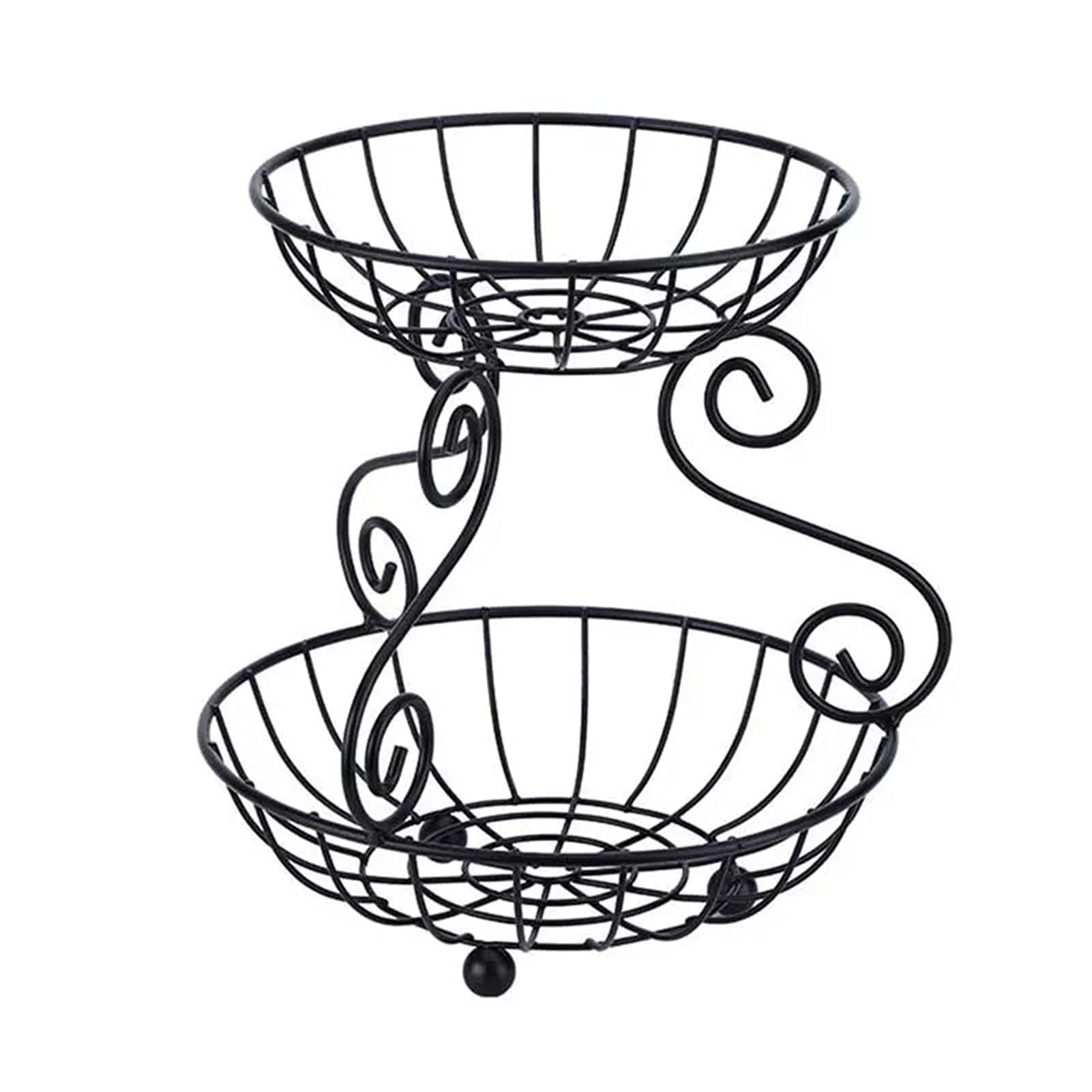 Vintage Style 2-Tier Iron Storage Basket - Black Metal Fruit Basket for Living Room, Kitchen, or Office | Creative Snack Container, Household Organizer for Fruits, Toys, and Decor