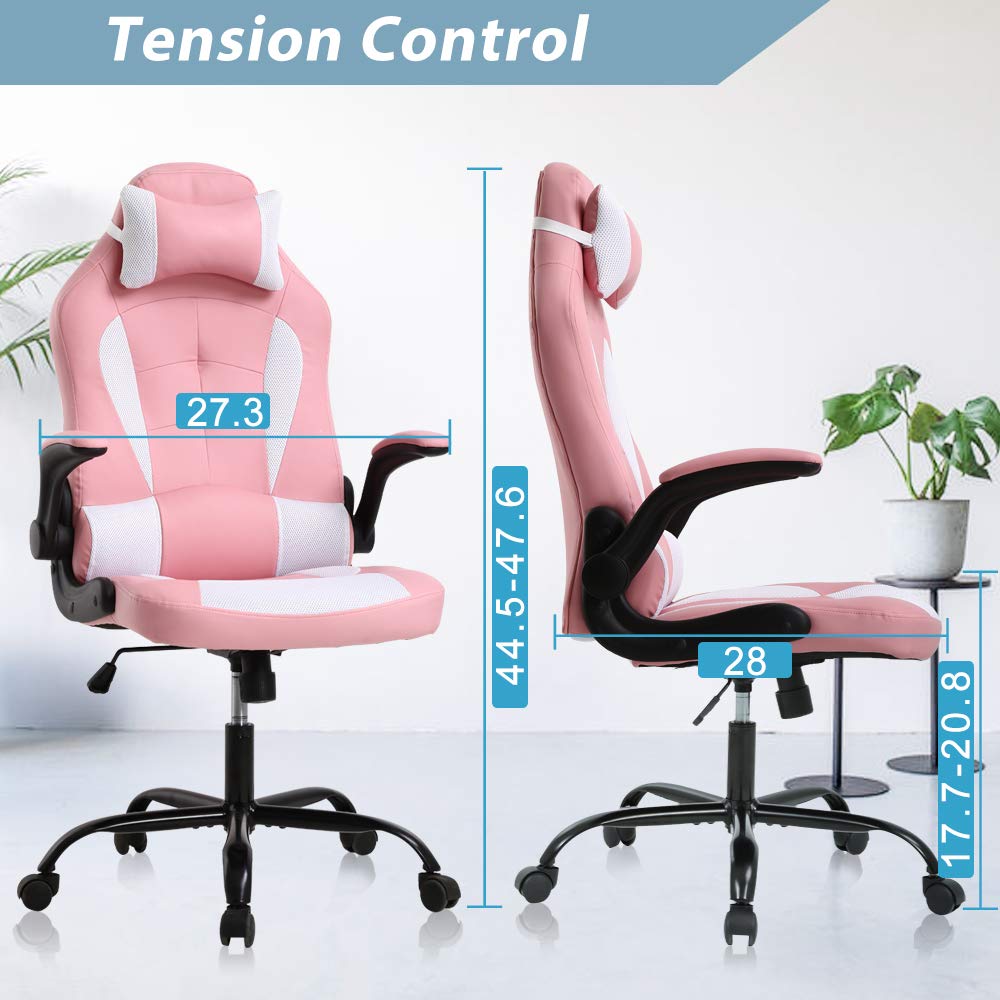Premium Ergonomic Gaming Chair - High Back Office Chair with Adjustable Height, Flip-Up Arms & 360° Swivel - PU Leather Racing Style Computer Desk Chair for PC Gaming & Home Office (Pink) - Perfect for Long Gaming Sessions & Professional Workspaces