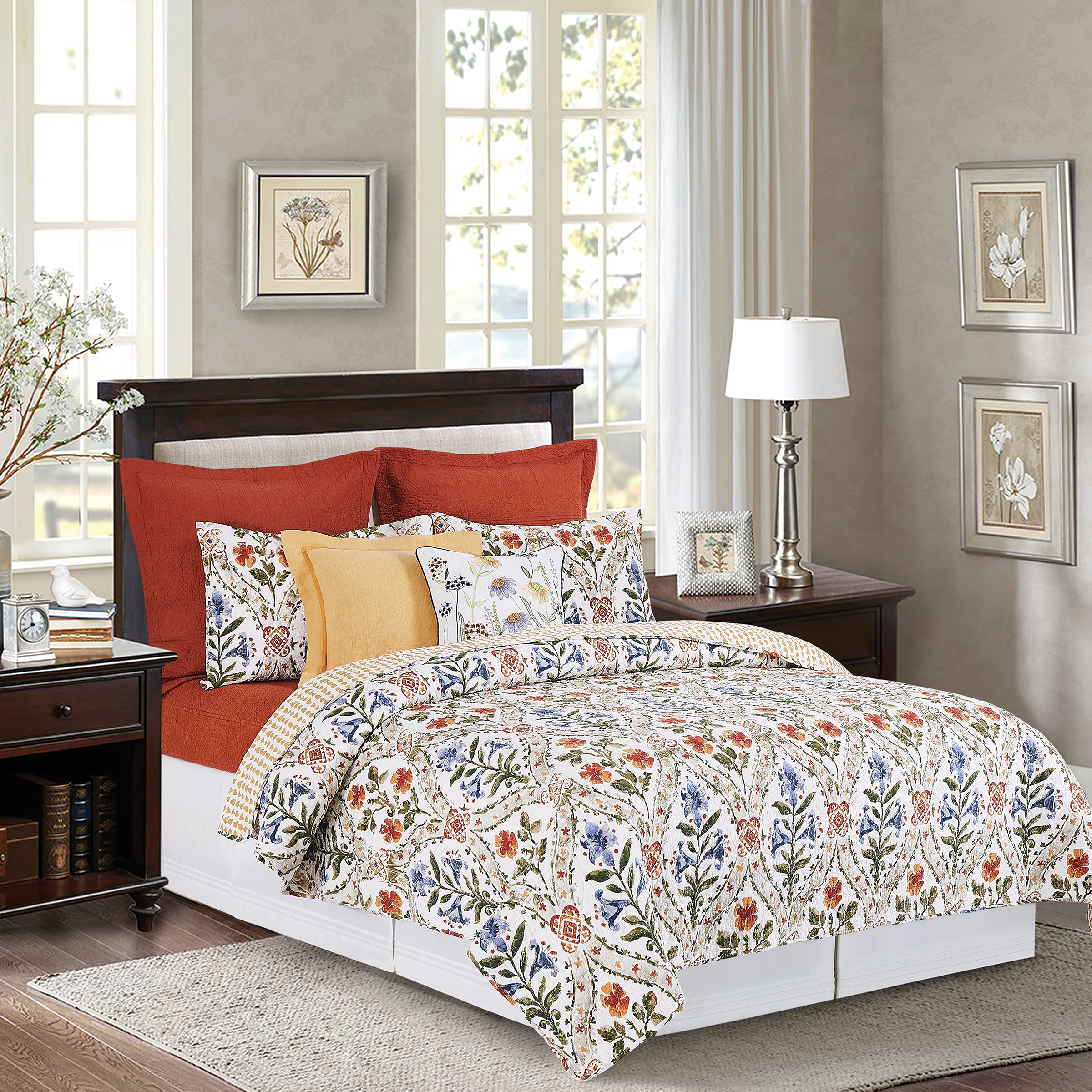 C&F Home Isabelle 3-Piece King Quilt Set - 100% Cotton Lightweight Reversible Bedspread Coverlet with Multi Floral Print, Machine Washable, White | Perfect for Master Bedroom, Guest Room & Vacation Home Decor