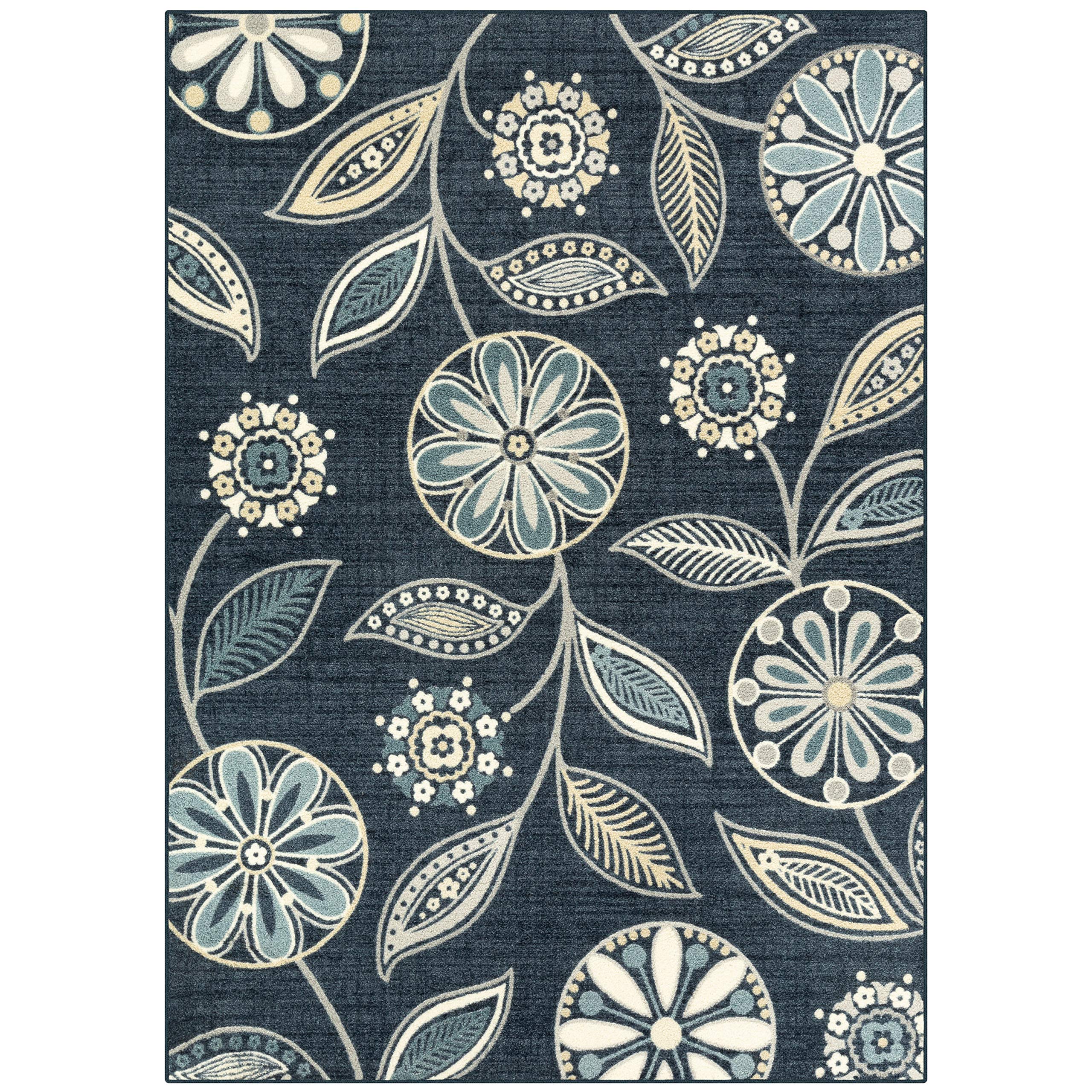 Maples Rugs Reggie Floral Area Rug - Handmade in USA - Low Pile Non-Slip Pet-Friendly Persian Blue Rug 5' x 7' for Living Room, Bedroom & Office - Perfect for Home Decor, Cozy Spaces & High Traffic Areas