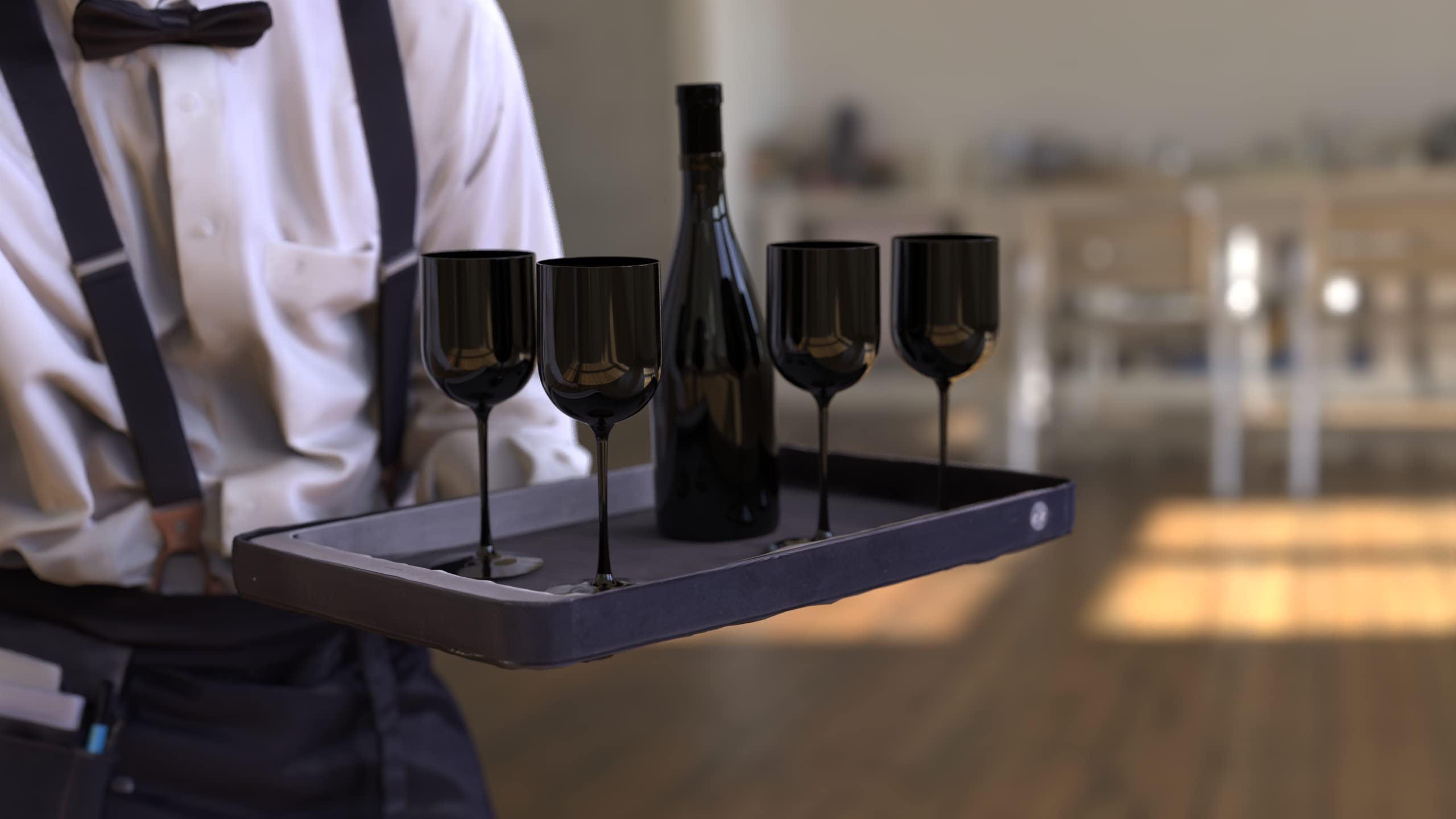 30-Pack 12 oz Black Plastic Wine Goblets with Stems - Elegant Disposable Wine Glasses for Weddings, Parties, Outdoor Events & Poolside Gatherings - Perfect for Cocktails, Champagne and Beverage Serving