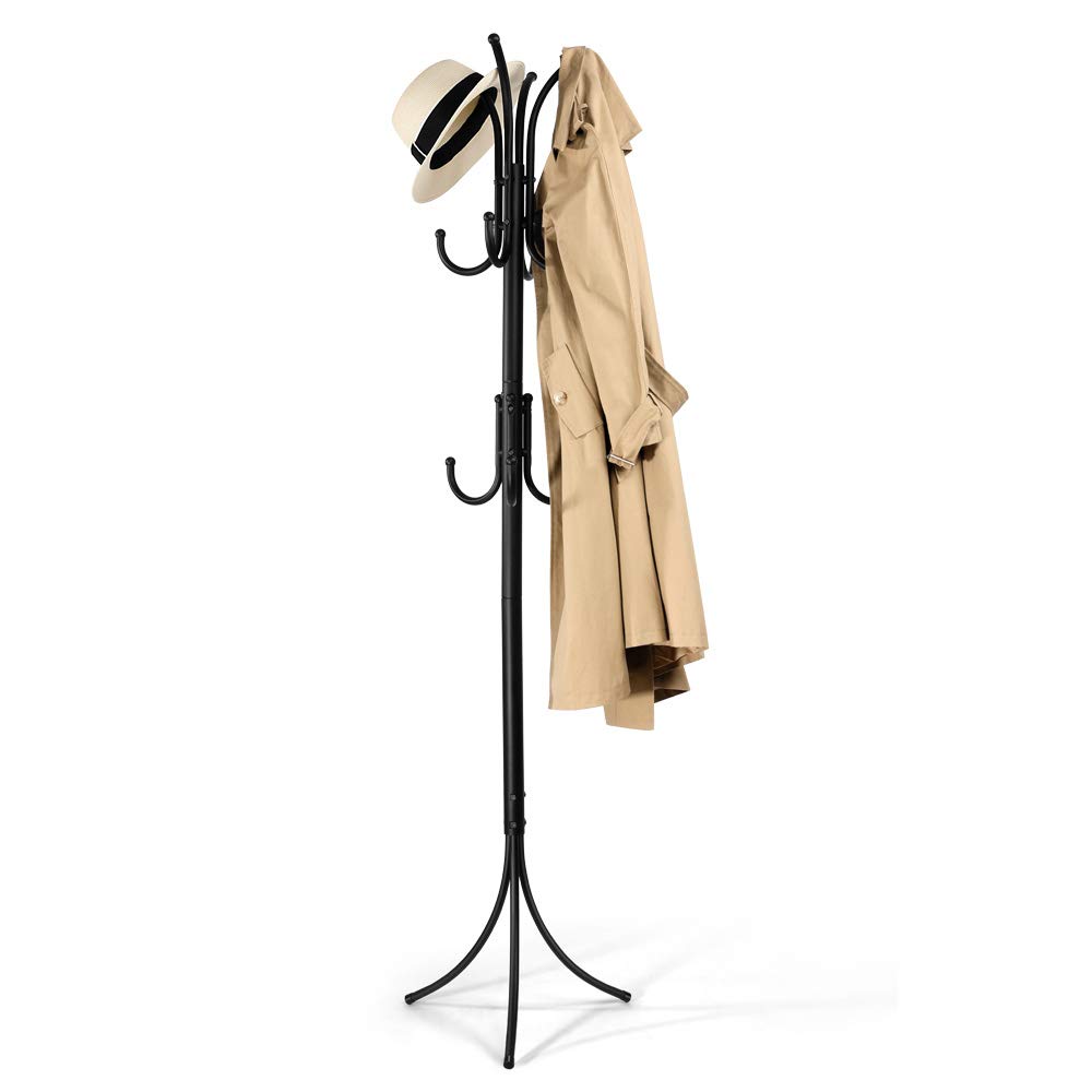 Zanflare 11-Hook Coat Rack Stand - Heavy Duty Freestanding Entryway Organizer for Jackets, Hats, Umbrellas & Accessories - Sturdy Metal Base - Perfect for Hallway, Bedroom or Office (Black)