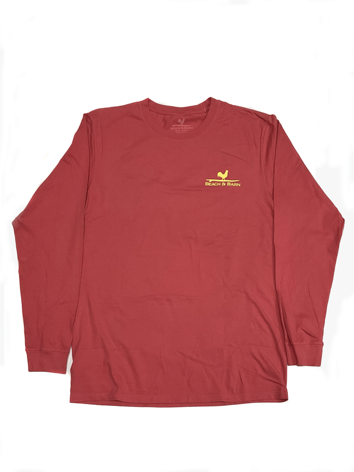 Beach & Barn HAY BARREL Long Sleeve T-Shirt for Women - Soft Cotton Casual Tee in Brick Red - Perfect for Outdoor Adventures, Farm Visits & Beach Days