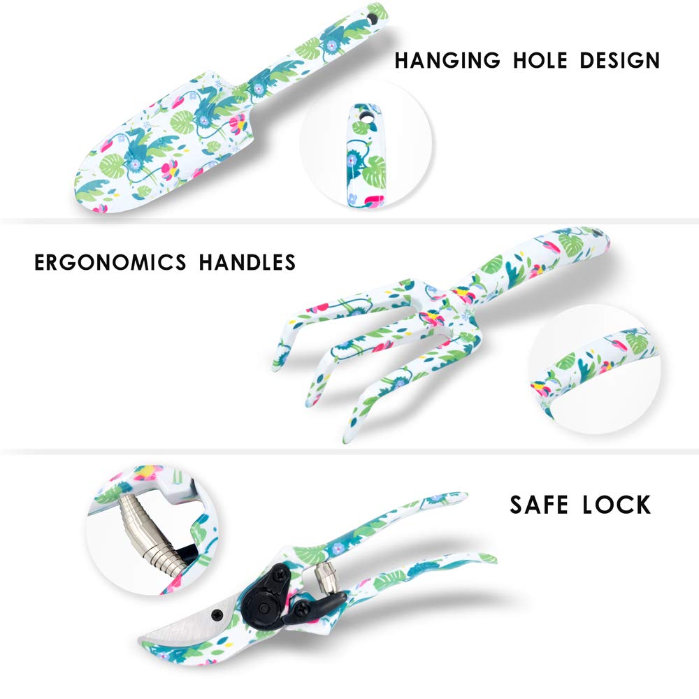 3 PCS Floral Gardening Tools Set - Hand Rake, Pruner & Trowel with Exquisite Gift Box | Perfect Gardening Gifts for Women, Mom & Garden Lovers | Ideal for Planting, Weeding & Outdoor Gardening Activities