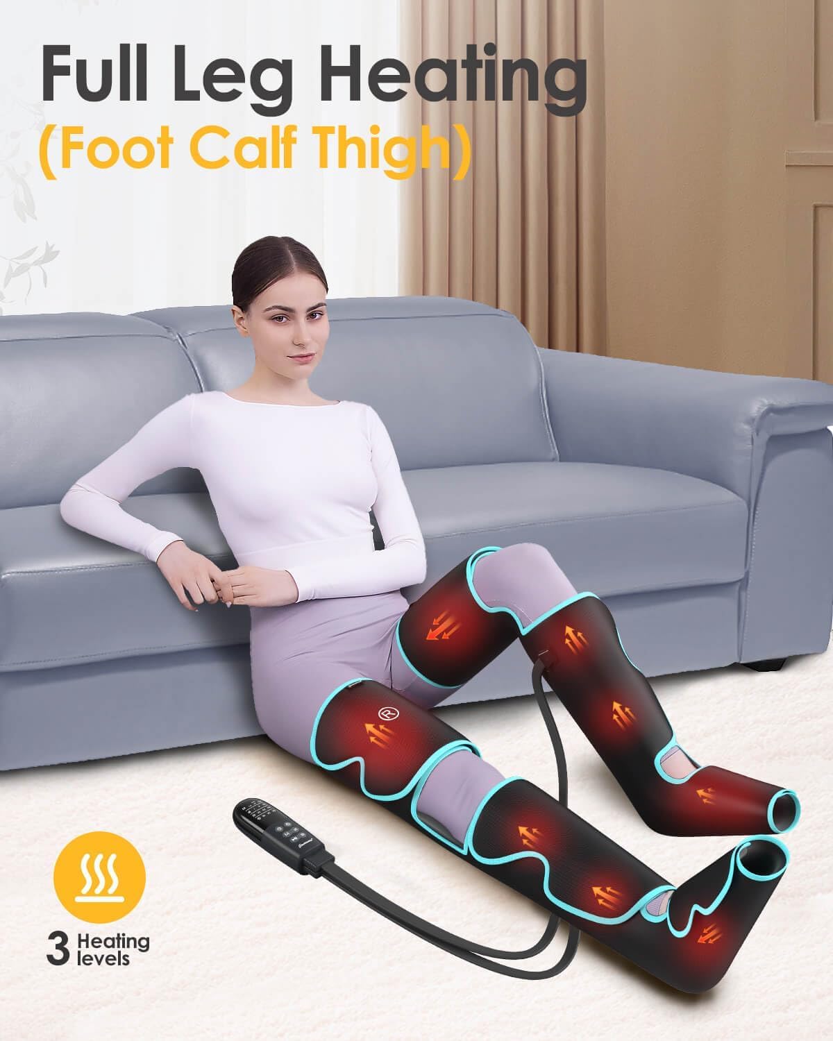 SLOTHMORE Air Compression Leg Massager for Circulation & Pain Relief - 3-in-1 Heating for Foot, Calf & Thigh - Sequential Compression Device for Swollen Legs & RLS - Perfect for Home Use, Office Relaxation & Post-Workout Recovery