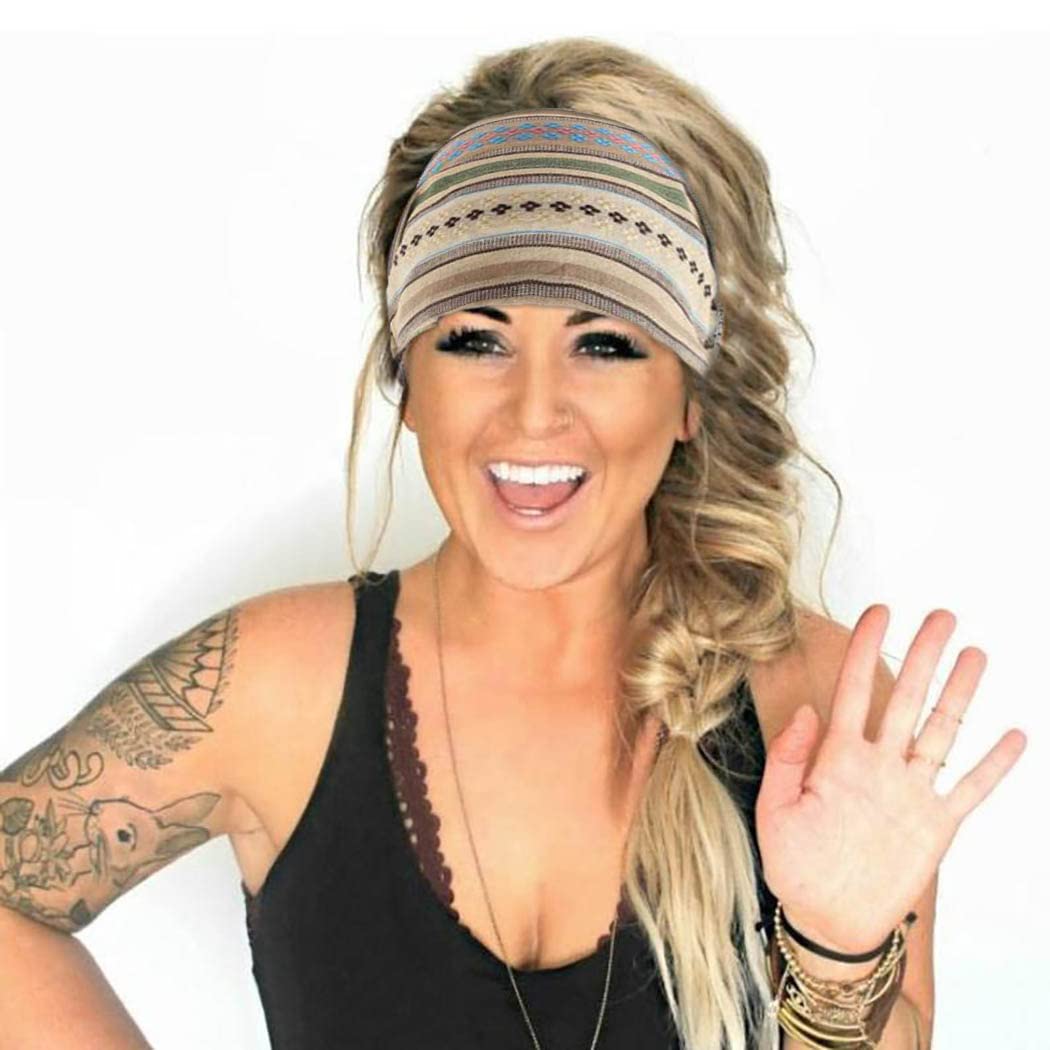 Boho Wide Headbands for Women - Stretchy African Turban Head Wraps, Striped Hairbands (Pack of 3) - Perfect for Yoga, Workouts, and Everyday Fashion Accessories