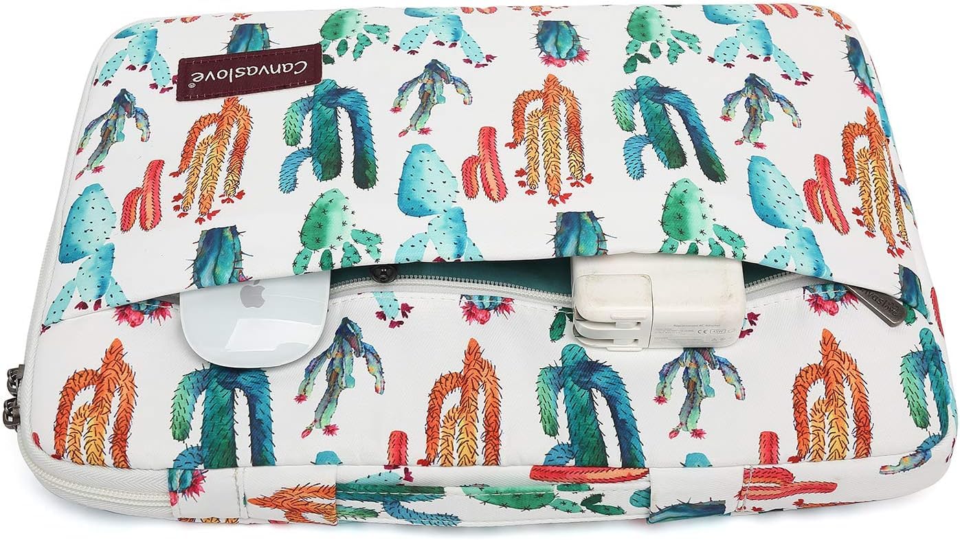 Premium Cactus Print Laptop Sleeve for MacBook 14 inch & Surface Laptop 14.4 inch - Shockproof Bubble Cushion Case with Handle & Storage Pockets | Perfect for Work, Travel & School Commute