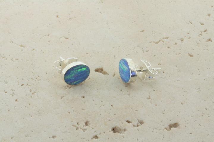 Opal Stud Earrings Oval Blue Rose Gemstone Jewelry for Women - Perfect for Weddings, Parties & Special Occasions