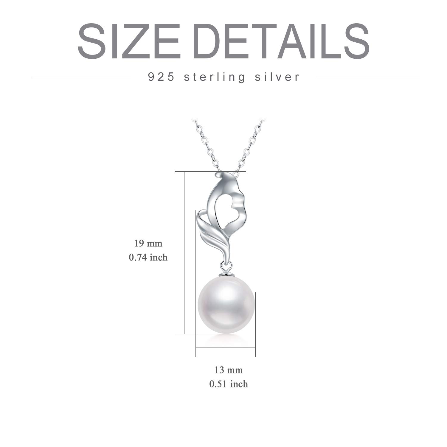 14K Solid Gold Pearl Necklace for Women - Elegant White Gold Heart Wave Pendant, Valentine's Day Jewelry Gift for Her, Mom, Wife - Perfect for Birthday, Anniversary & Special Occasions (16