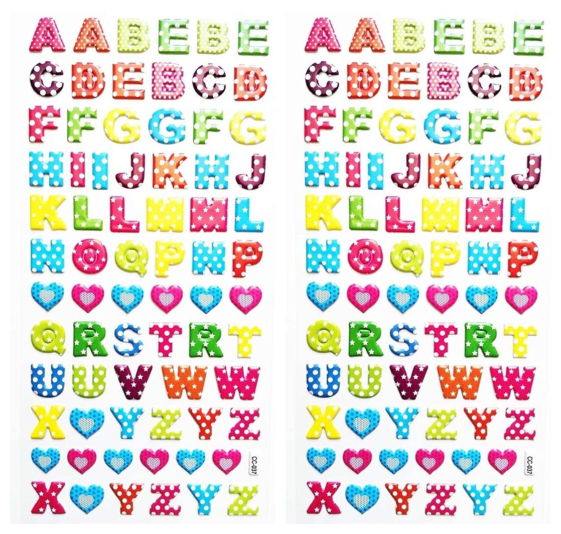 PP Stickers 2 Sheets - Cute Alphabet ABC Letter Stickers from A to Z with Heart & Cartoon Designs - Waterproof Vinyl Decal & Foam Stickers for Kids, Rewards, Birthday Gifts - Perfect for Scrapbooking, DIY Crafts, School Projects & Party Decorations