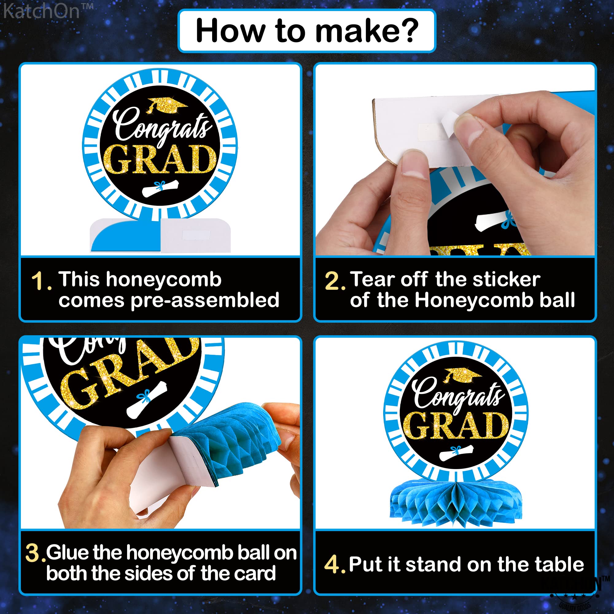 KatchOn 2025 Graduation Table Centerpieces - Pack of 9 Light Blue & Black Honeycomb Decor for Graduation Party, Class of 2025 Decorations | Perfect for Graduation Ceremony, Banquet, and Photo Backdrop Decor