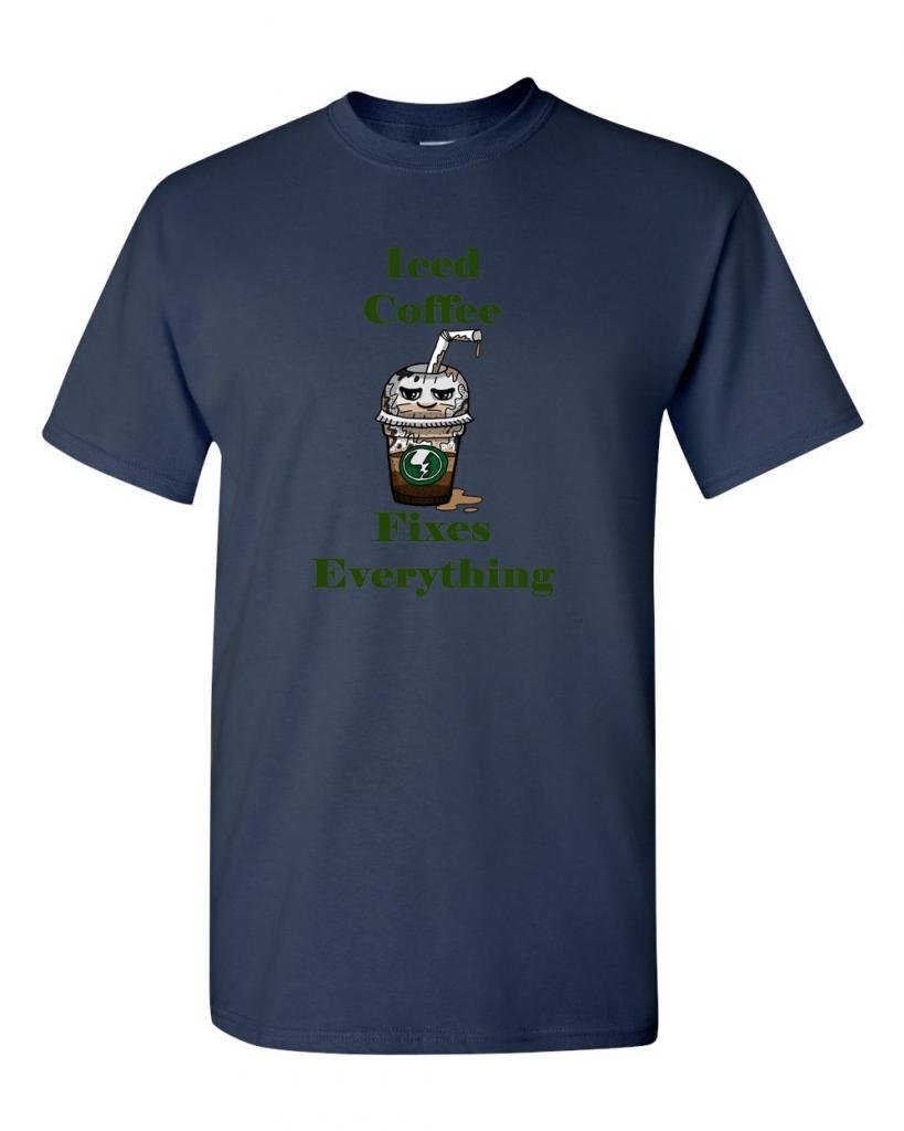 Funny Iced Coffee Fixes Everything Adult T-Shirt - Cool Graphic Tee for Coffee Lovers, Casual Wear & Gifts