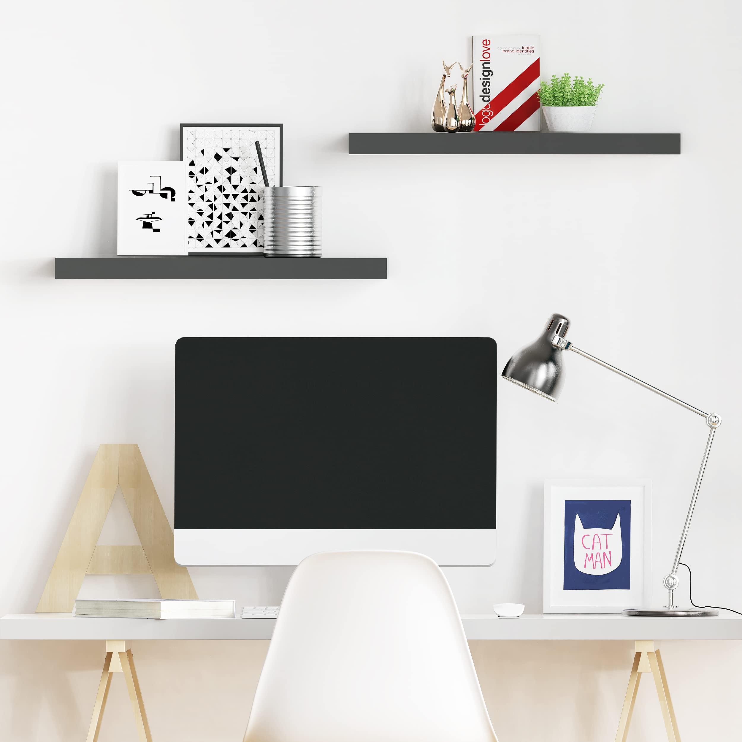 Ballucci Floating Shelves Set of 2 - 24 Inch Wood Wall Shelves with Invisible Brackets - 6 Inch Deep Black Wall Mounted Shelves for Bathroom, Living Room, Bedroom, Kitchen, Nursery - Perfect for Displaying Decor, Books, Plants and Storage Organization