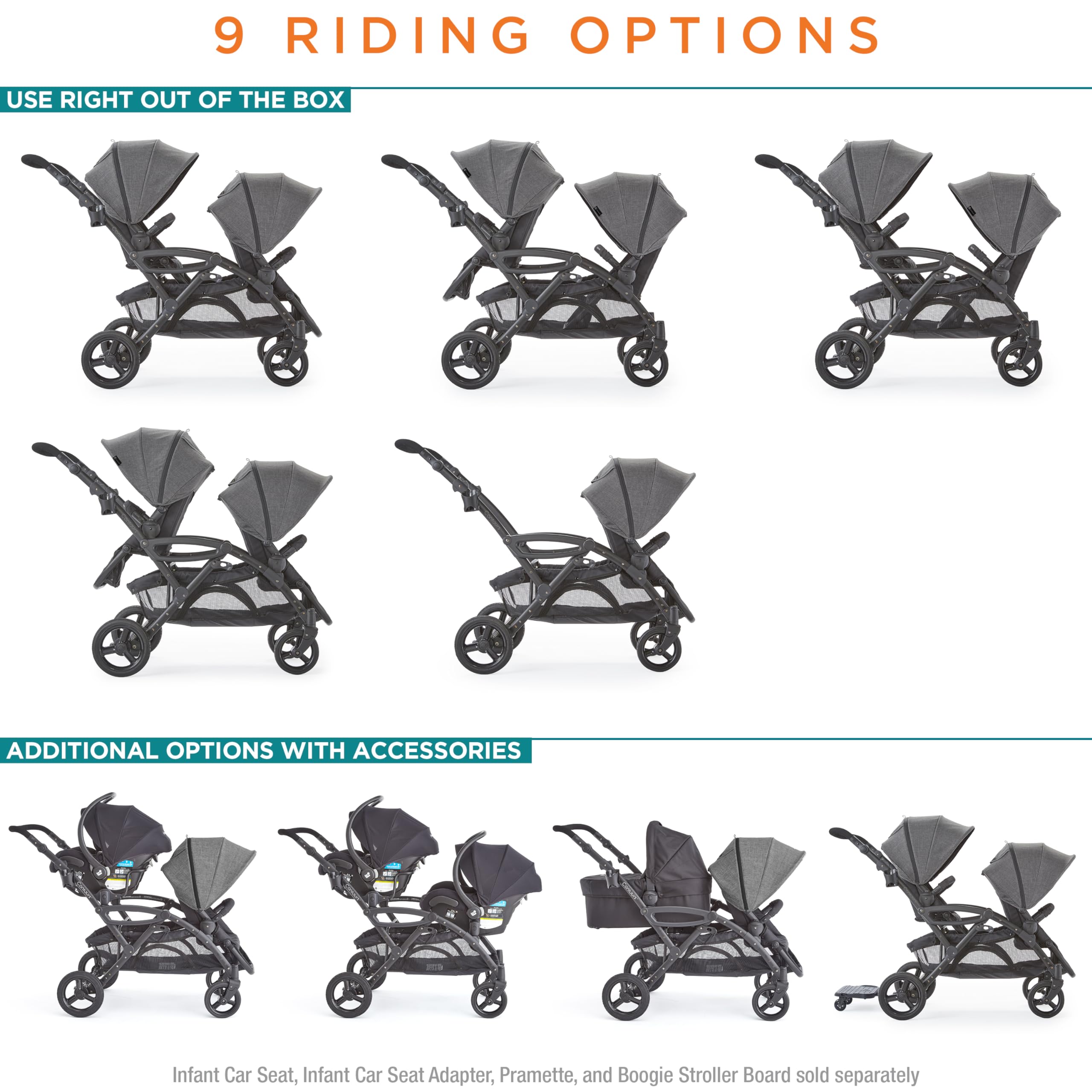 Contours Options Elite V2 Convertible Tandem Double Stroller for Baby & Toddler - Reversible Seats, Car Seat Compatible, Easy Fold - Perfect for Twins, Shopping & Travel - Gray