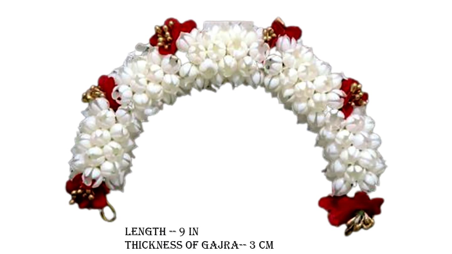 Anagha Hair Accessories for Bun Making - 2-Piece Set of Mogra & Two-Tone Fabric Flower Gajra for Bridal Hairstyles | Perfect for Weddings, Parties & Traditional Indian Events