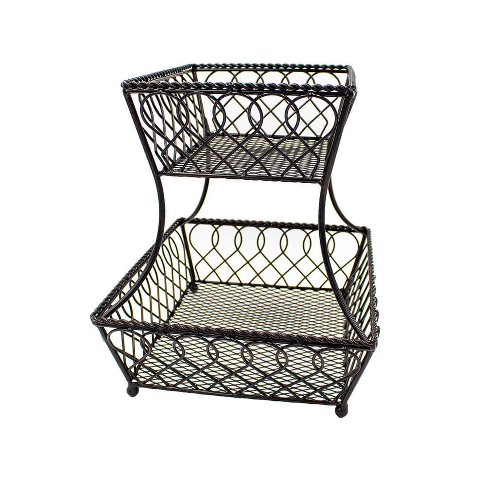 Loop Lattice 2 Tier Rectangular Basket - Rustic Wooden Storage Organizer for Bathroom, Kitchen & Office - Perfect for Towels, Fruits & Office Supplies