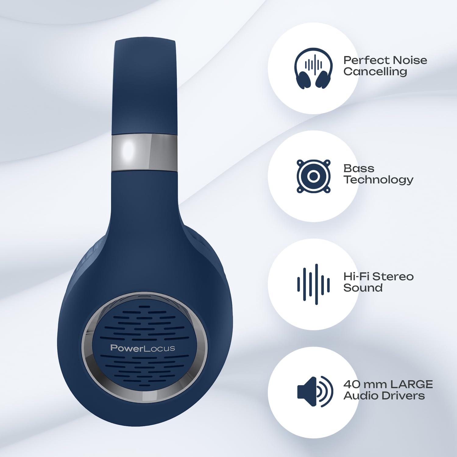 PowerLocus Wireless Over-Ear Bluetooth Headphones with Hi-Fi Stereo & Deep Bass, Foldable Design with Soft Earmuffs & Built-in Mic - Wireless/Wired Headset for iPhone, Android, PC, Gaming, Travel & Office Use