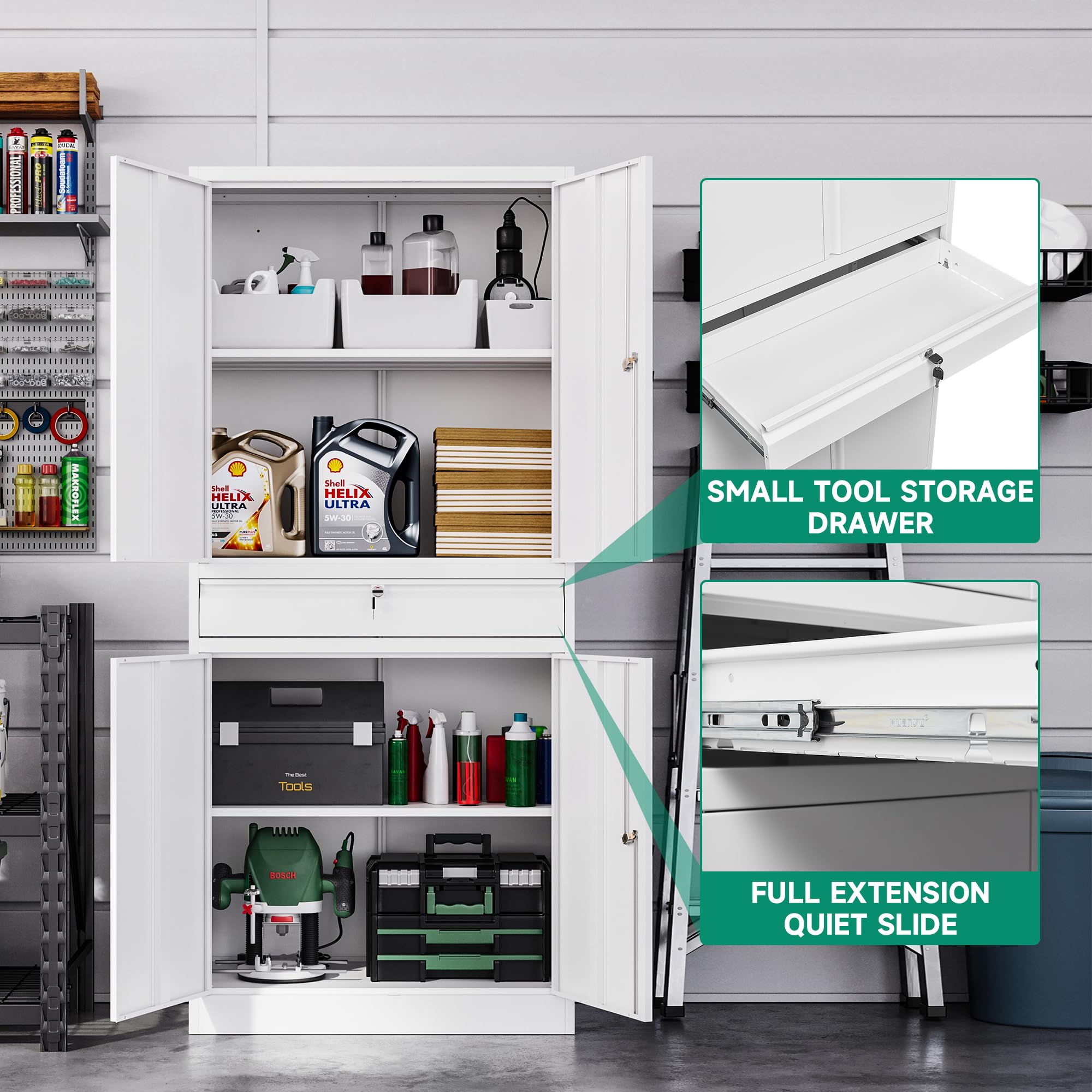 Letaya 4-Door Metal Garage Storage Cabinet with Lock & 2 Adjustable Shelves - Heavy Duty Tool Organizer for Garage, Home Office, Utility Room (White) - Perfect for Storing Tools, Equipment & DIY Supplies