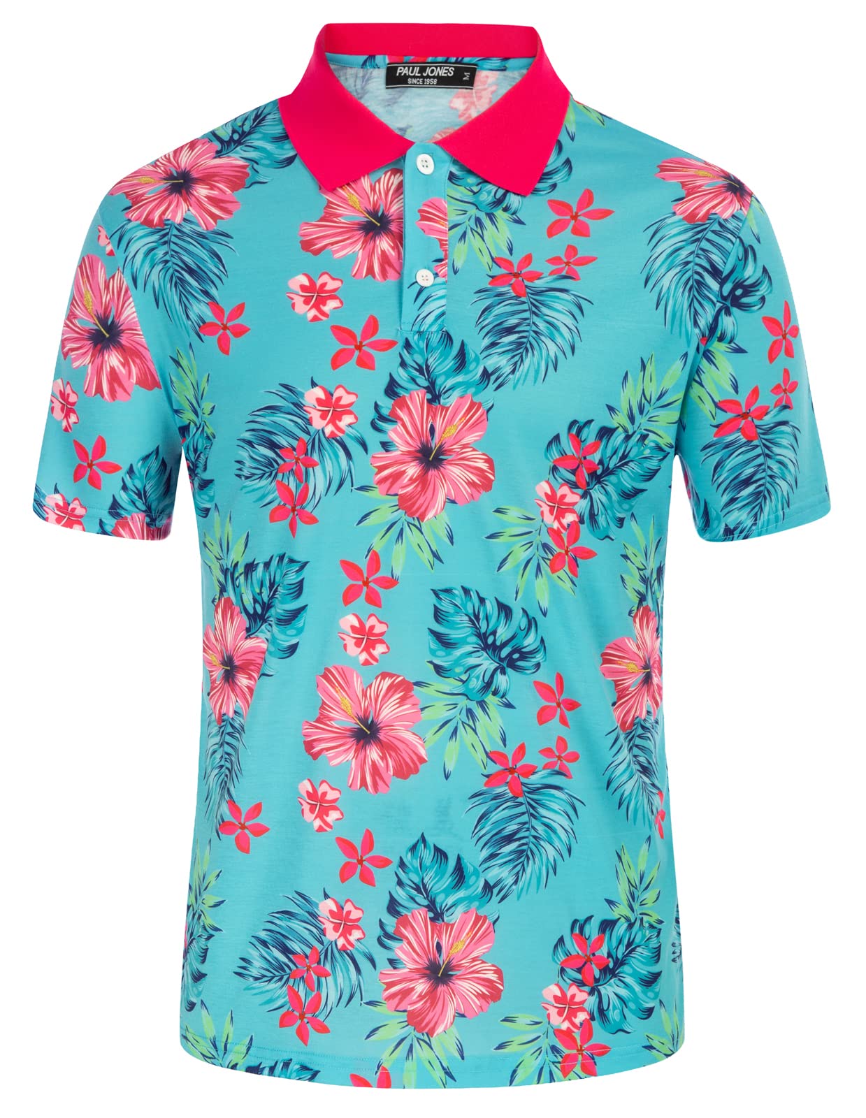 Vintage Floral Print Men's Polo Shirt - Casual Short Sleeve Summer T-Shirt for Outdoor Activities, Beach & Party Wear | PJ PAUL JONES