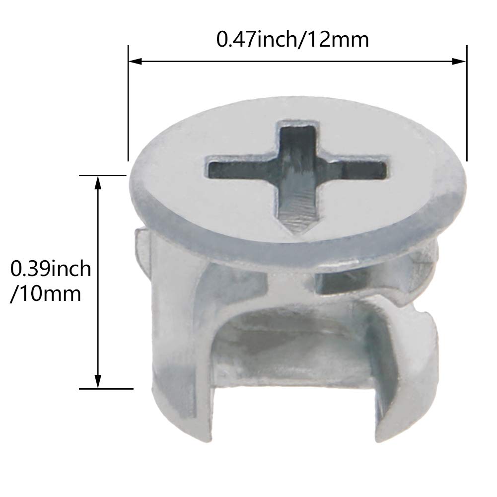 MroMax 12x10mm Silver Furniture Cam Lock Nut Connectors - 50pcs for Cabinet, Drawer, Dresser & Wardrobe Assembly | Secure Panel Connecting Fittings for DIY Home Furniture Projects