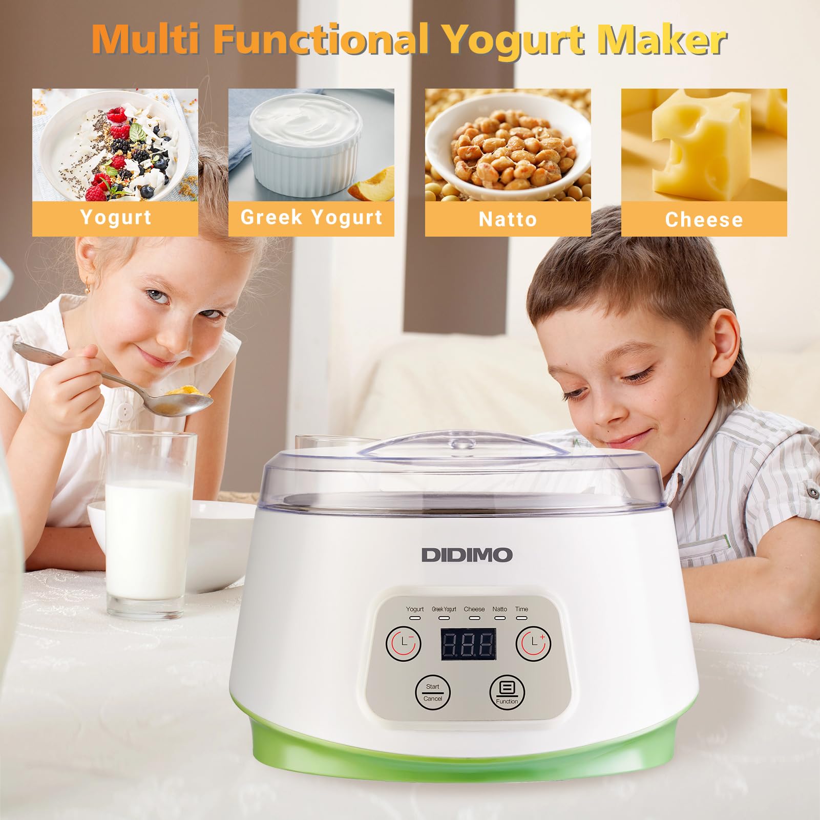 Electric Yogurt Maker Machine with Timer & Strainer - Stainless Steel Liner for Greek Yogurt, Cheese, Natto - Portable Homemade Yogurt Maker for Kitchen, Camping, Gifts (White)