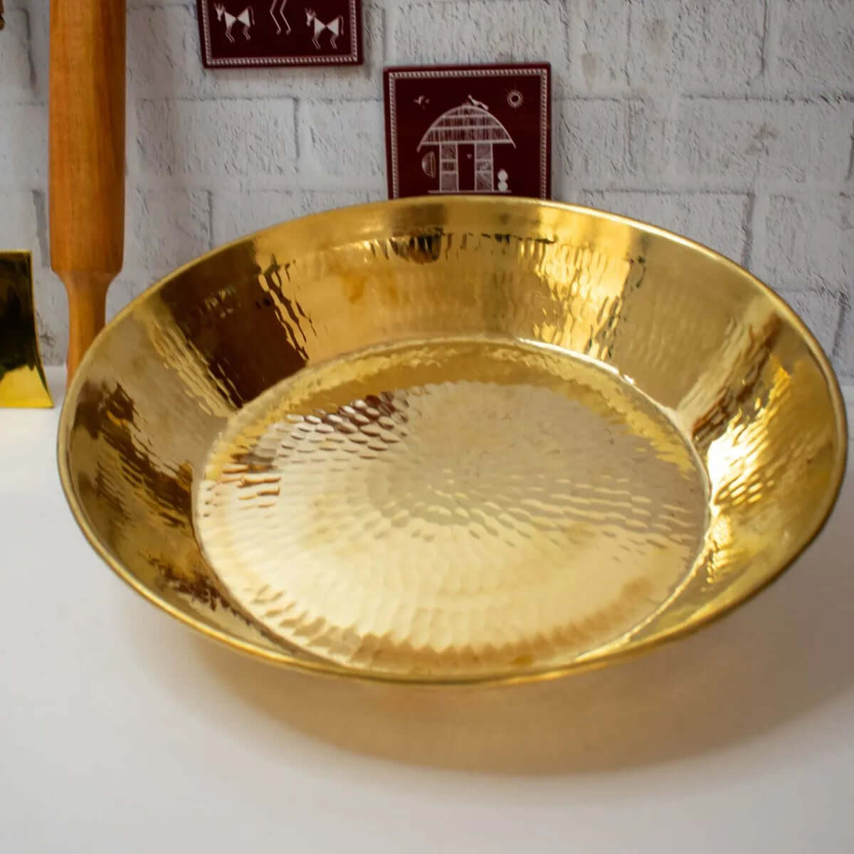 Premium Solid Brass Paraat Large Bowl - Untinned Traditional Indian Cooking Utensil for Serving, Mixing & Tempering - Ideal for Restaurants, Home Kitchens & Festive Occasions