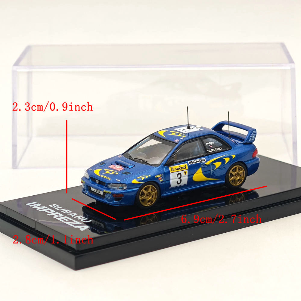 1/64 Scale Subaru Impreza WRC 1997 #3 Monte Carlo Blue Diecast Model Car - Collectible Hobby Japan Miniature for Racing Enthusiasts & Display Showcase