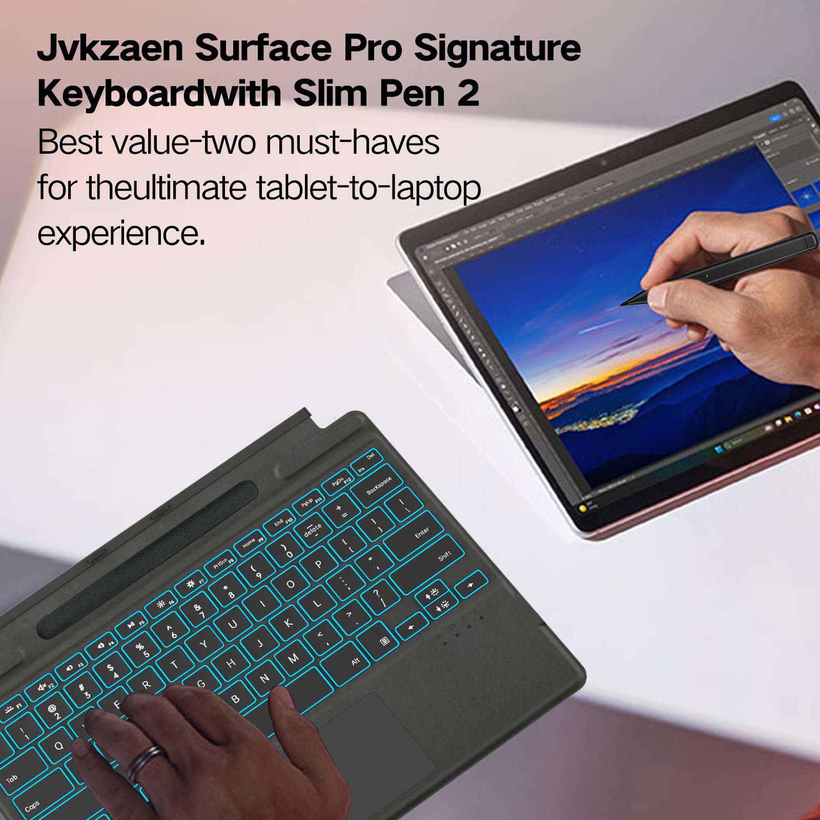 Surface Pro 9 Keyboard with Slim Pen | Bluetooth Wireless Backlit Type Cover | Compatible with Microsoft Surface Pro 9/8/X | 13-inch Laptop Keyboard | Perfect for Work, Study & Creative Projects